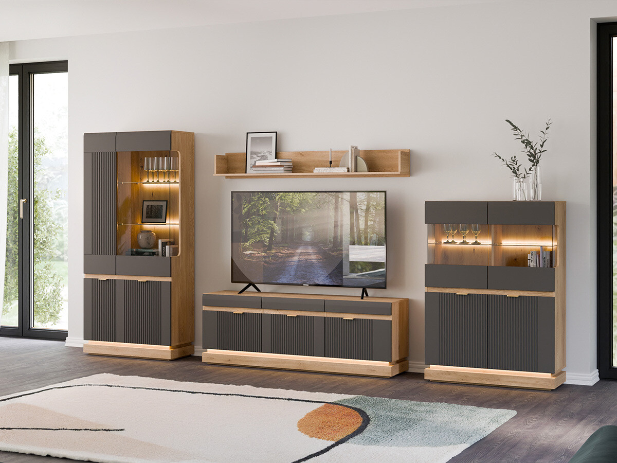 Set za dnevnu sobu Teselbu 116 (Antracit + Hrast)