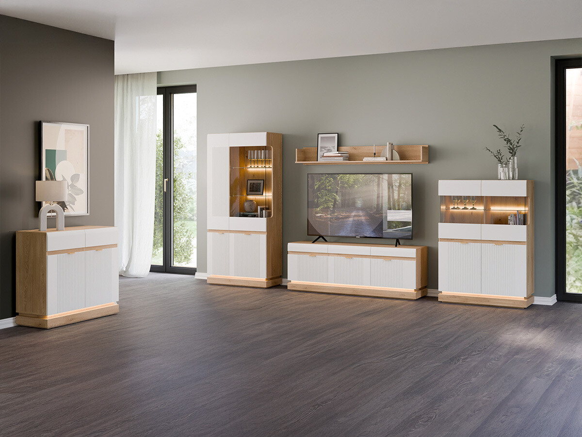 Set za dnevnu sobu Teselbu 116 (Belo + Hrast)