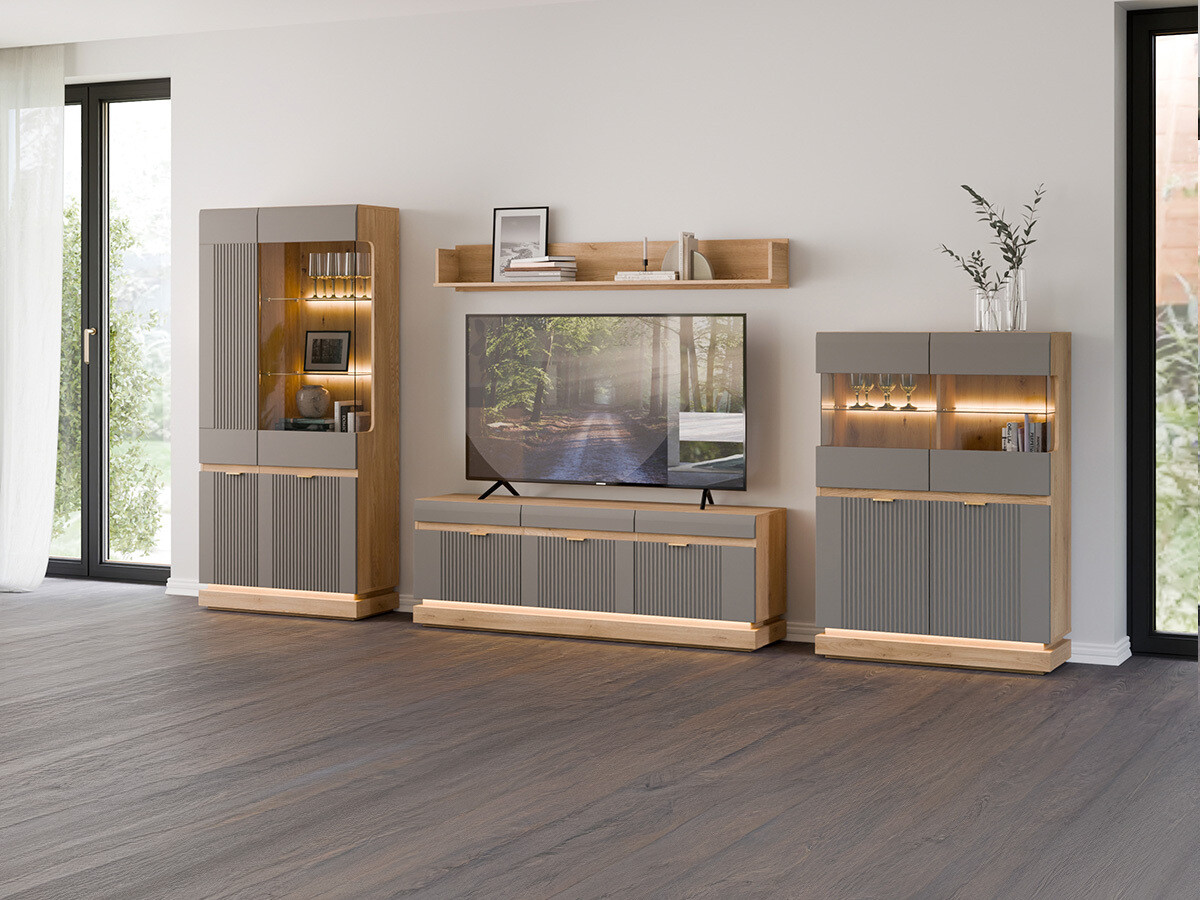 Set za dnevnu sobu Teselbu 116 (Sivo + Hrast)