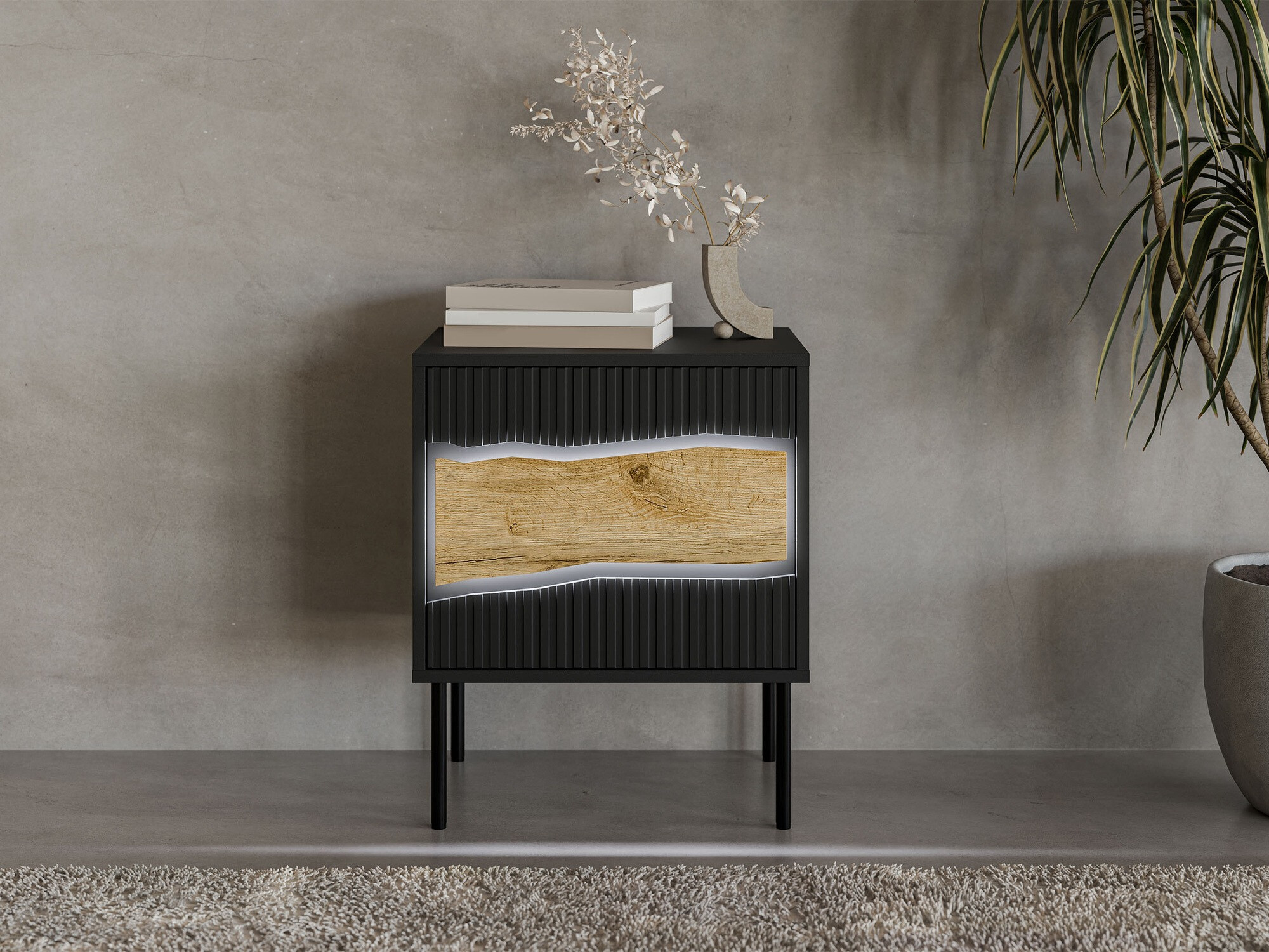 Set noćnih ormarića Monevare 104 (Crno + Вотан храст)