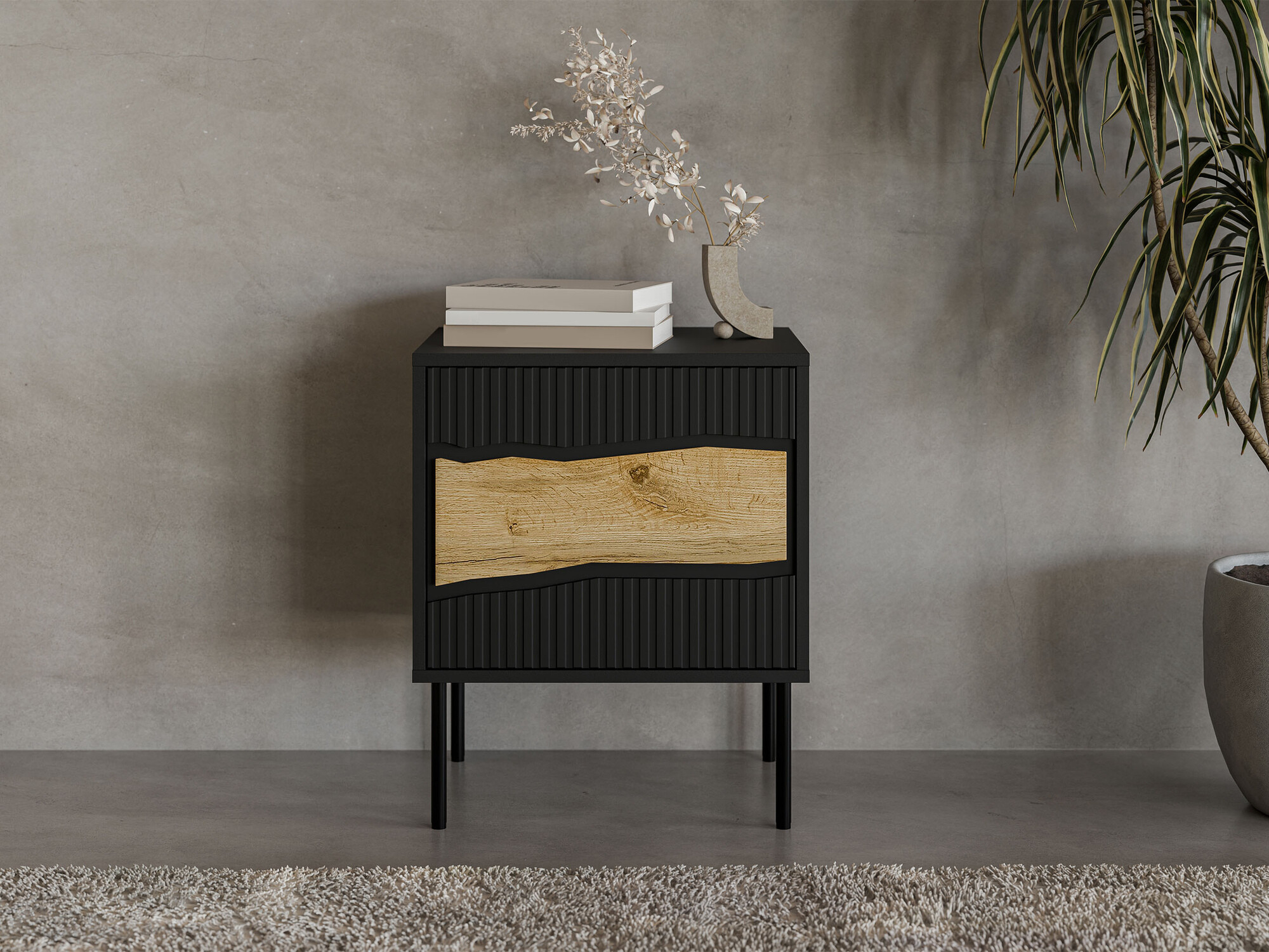 Set noćnih ormarića Monevare 104 (Crno + Вотан храст)