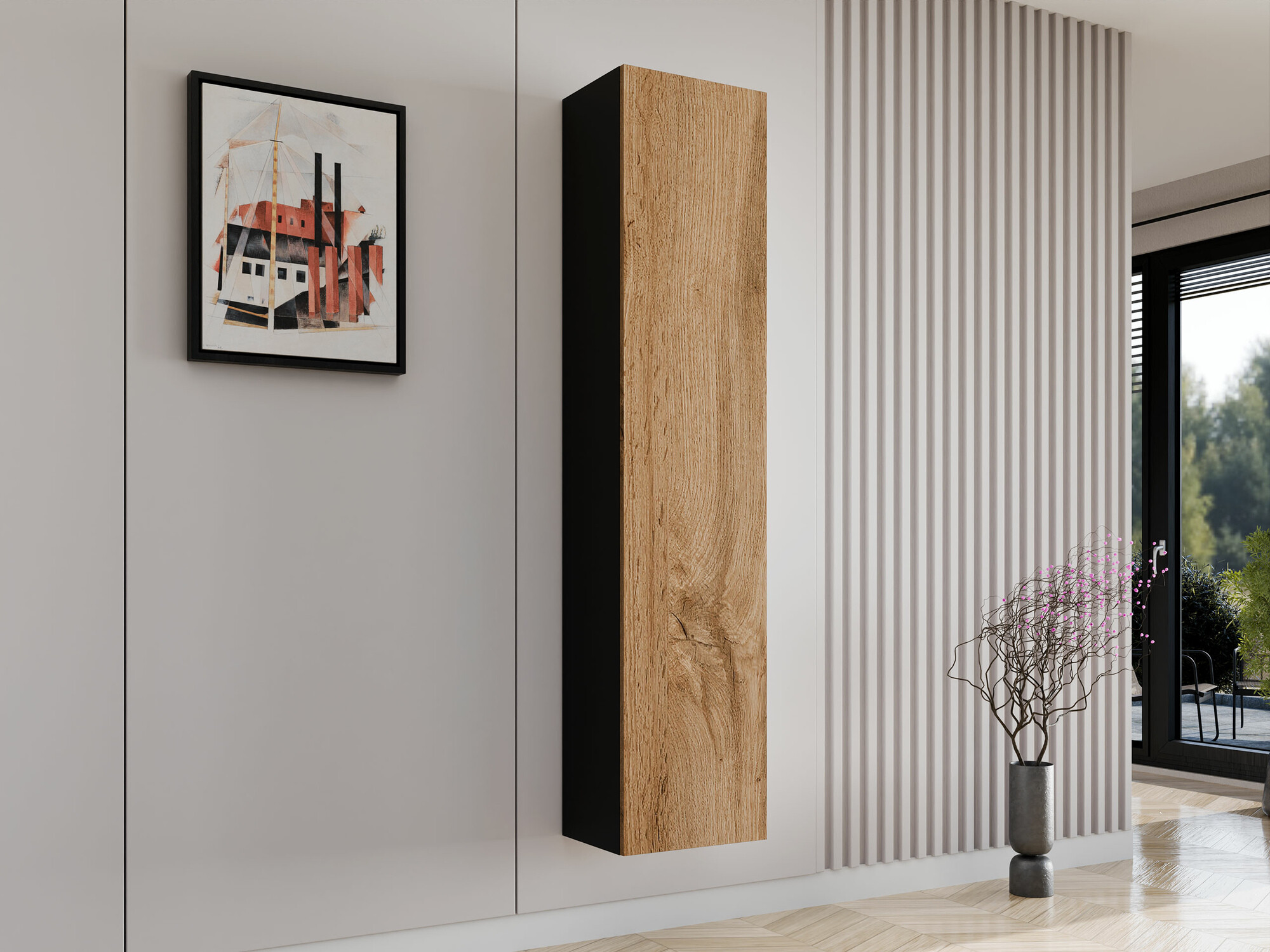 Zidna polica Venenou 128 (Crno + Вотан храст)