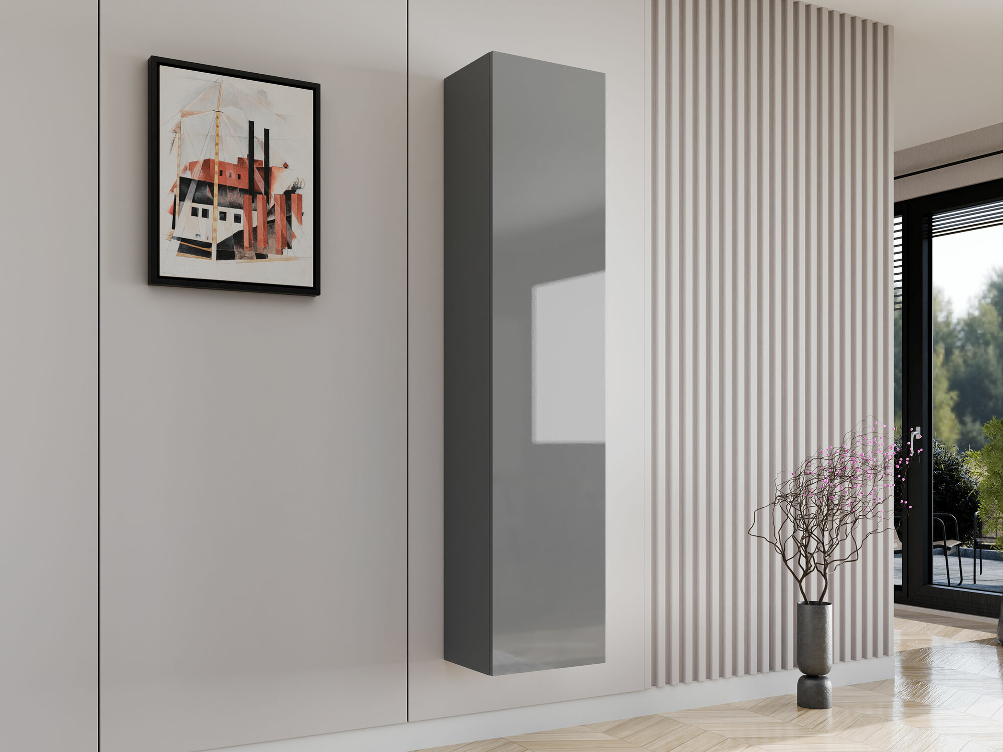 Zidna polica Venenou 128 (Sivo + Sjaj siva)