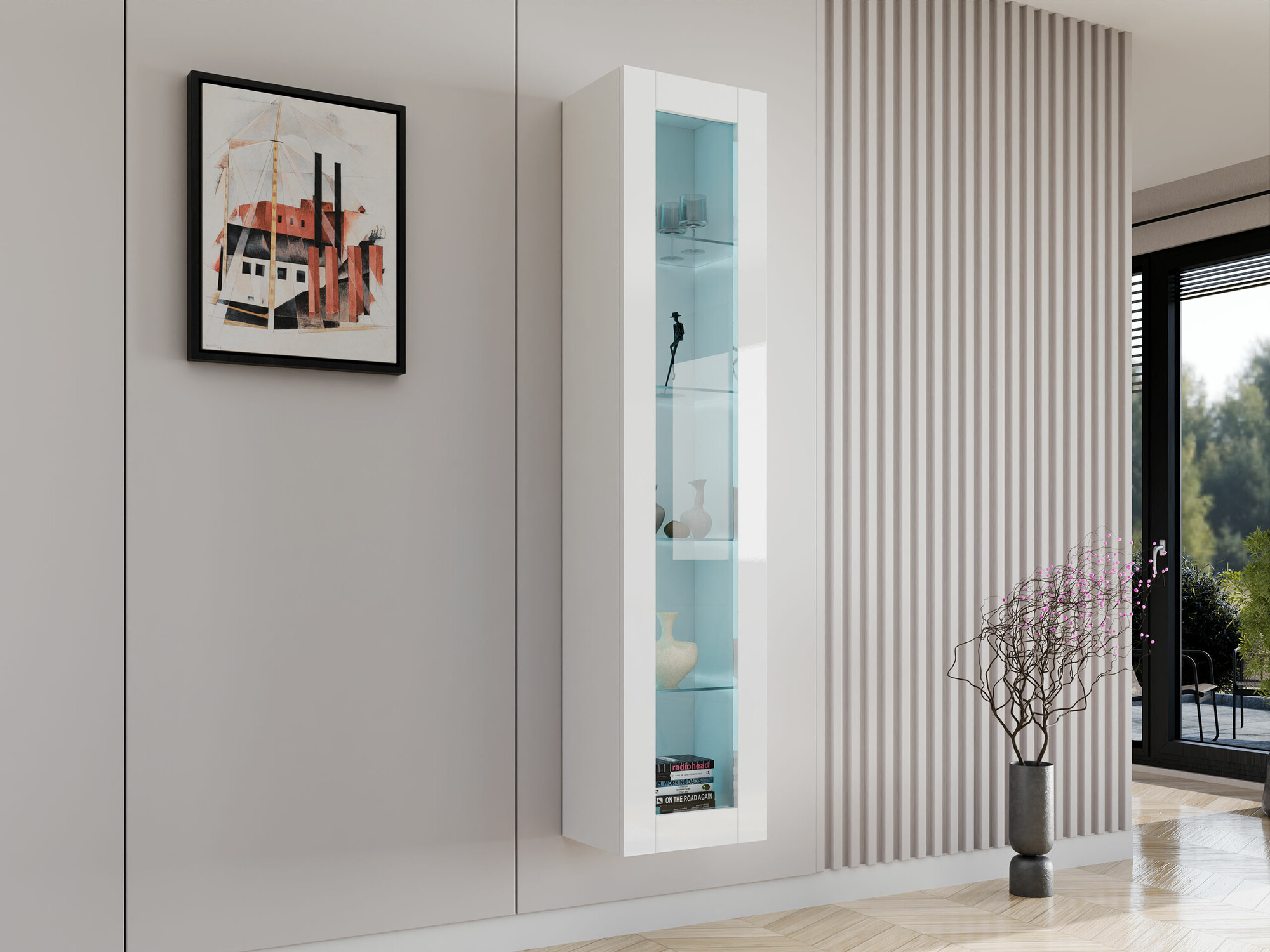 Zidna polica Venenou 129 (Belo + Sjajno belo)