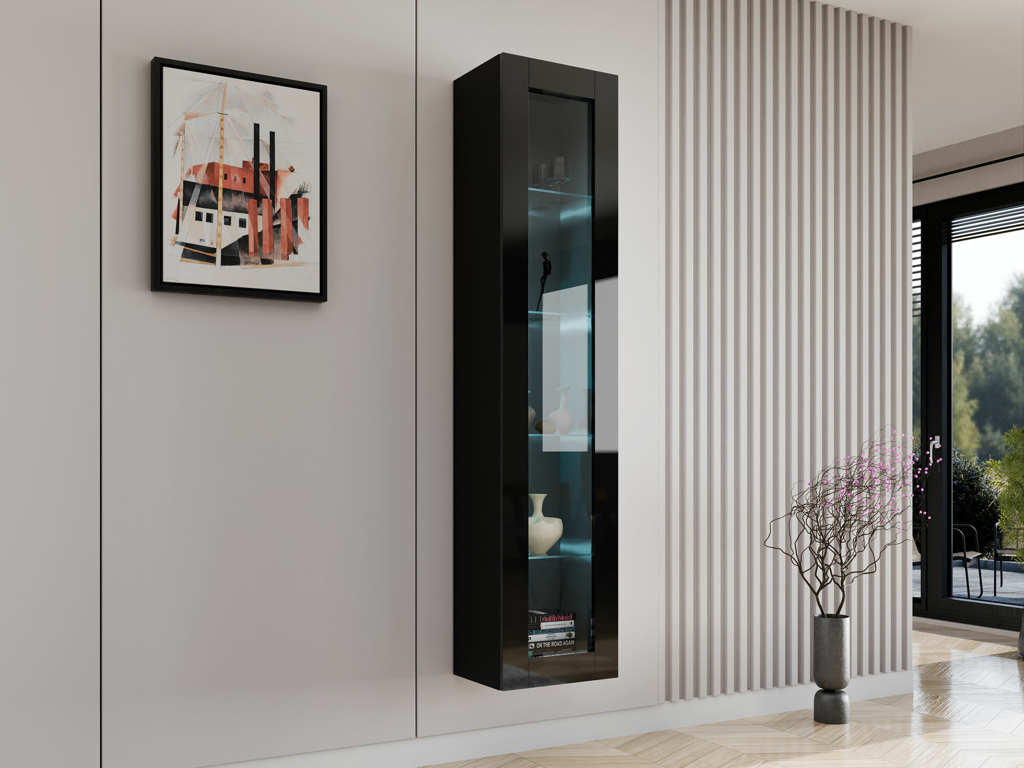 Zidna polica Venenou 129 (Crno + Sjajno crna)