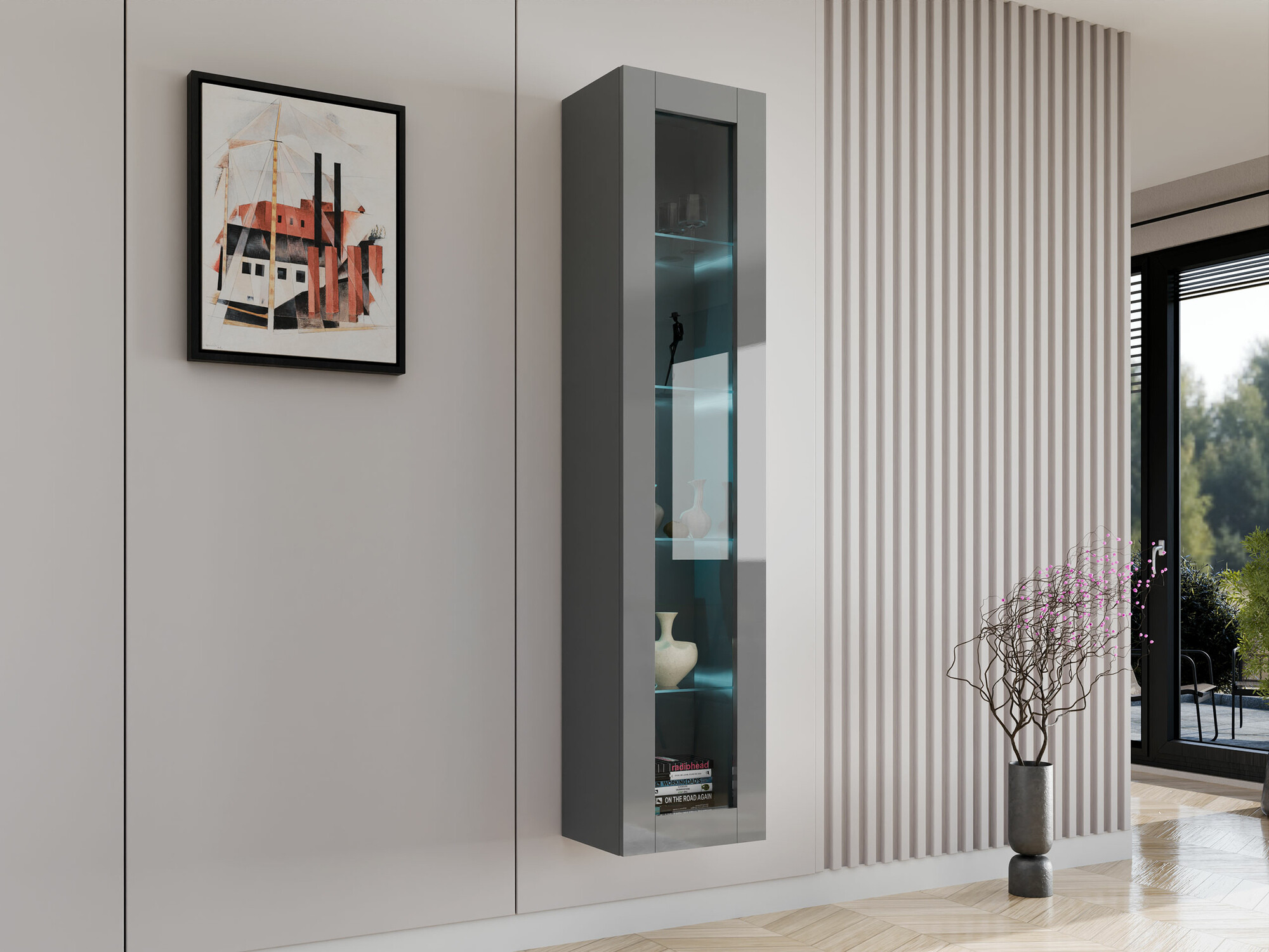 Zidna polica Venenou 129 (Sivo + Sjaj siva)