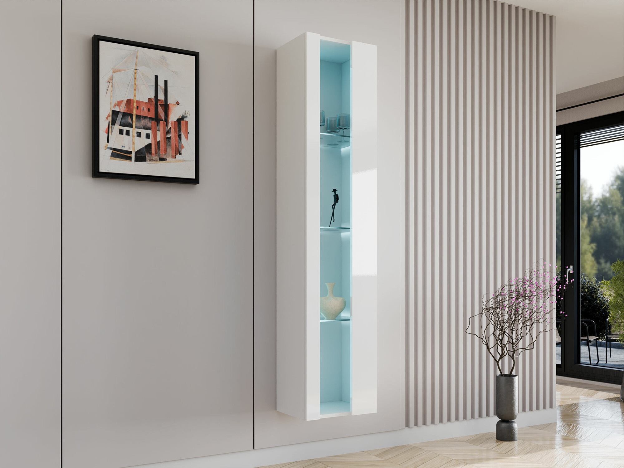 Zidna polica Venenou 130 (Belo + Sjajno belo)