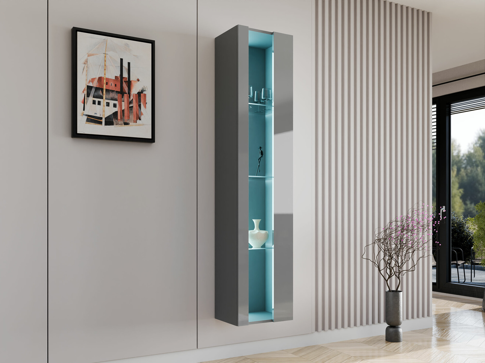 Zidna polica Venenou 130 (Sivo + Sjaj siva)