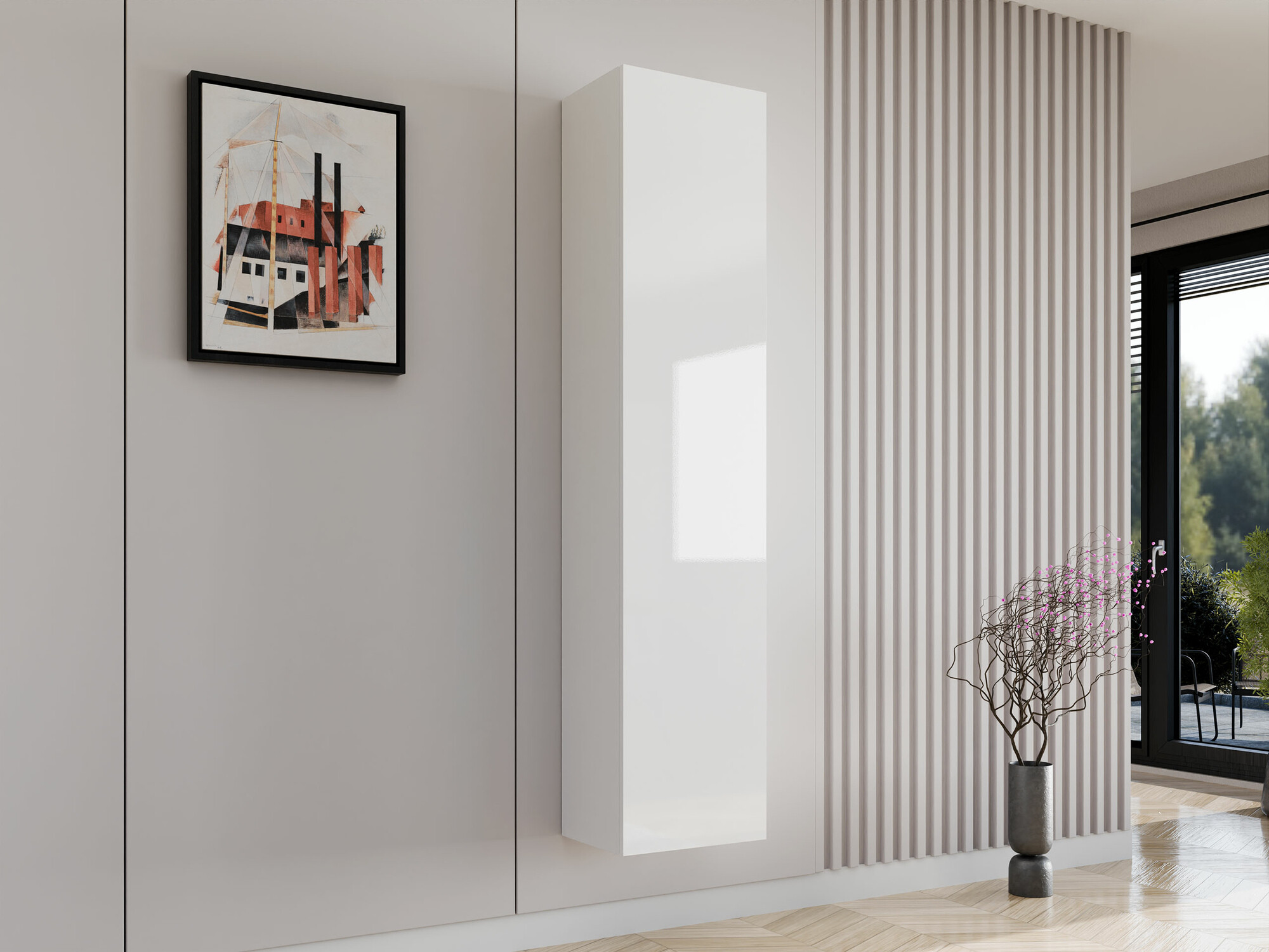 Zidna polica Vilrin II (Belo + Sjajno belo)