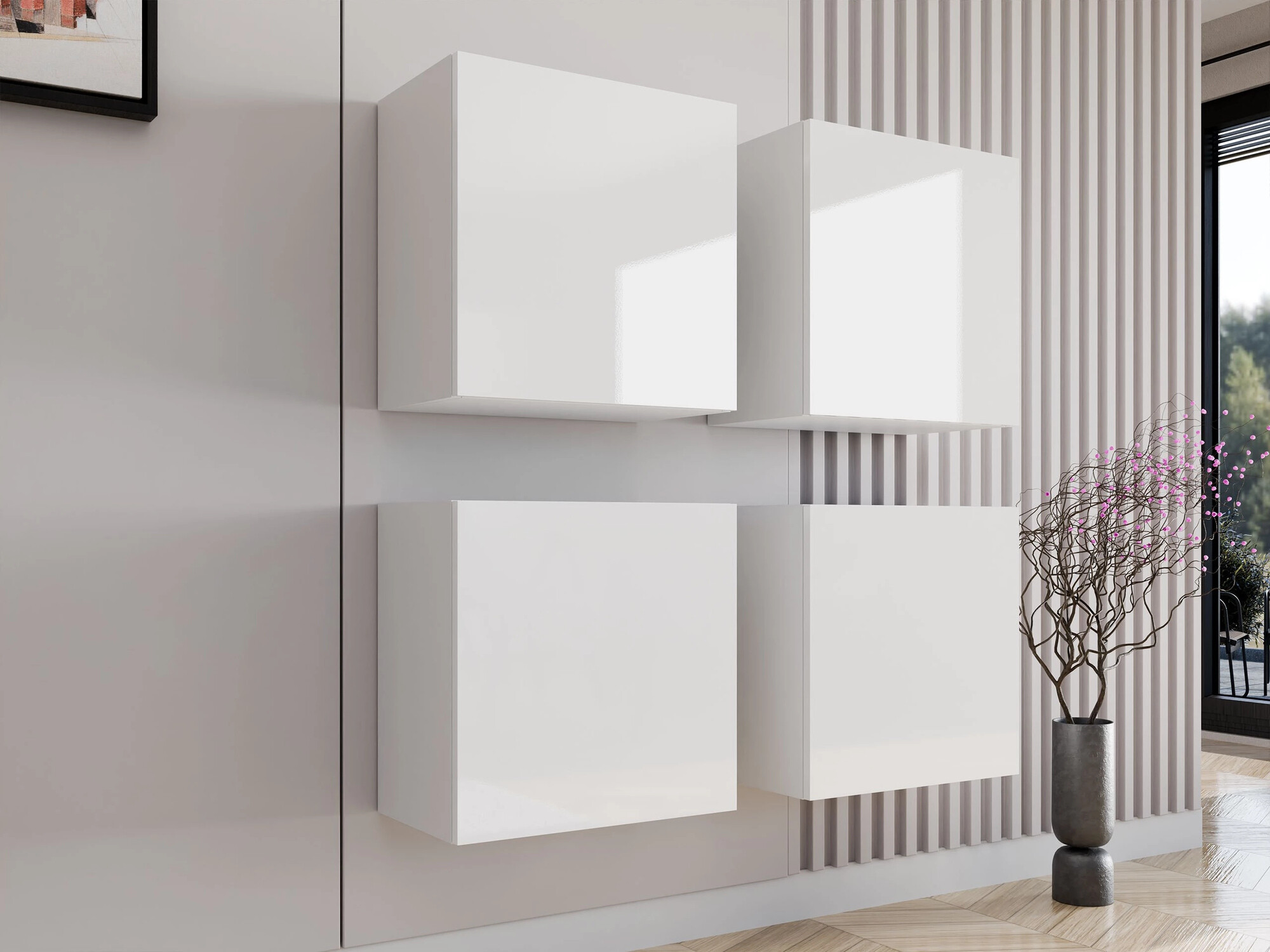 Set ormarića Venenou 143 (Belo + Sjajno belo)