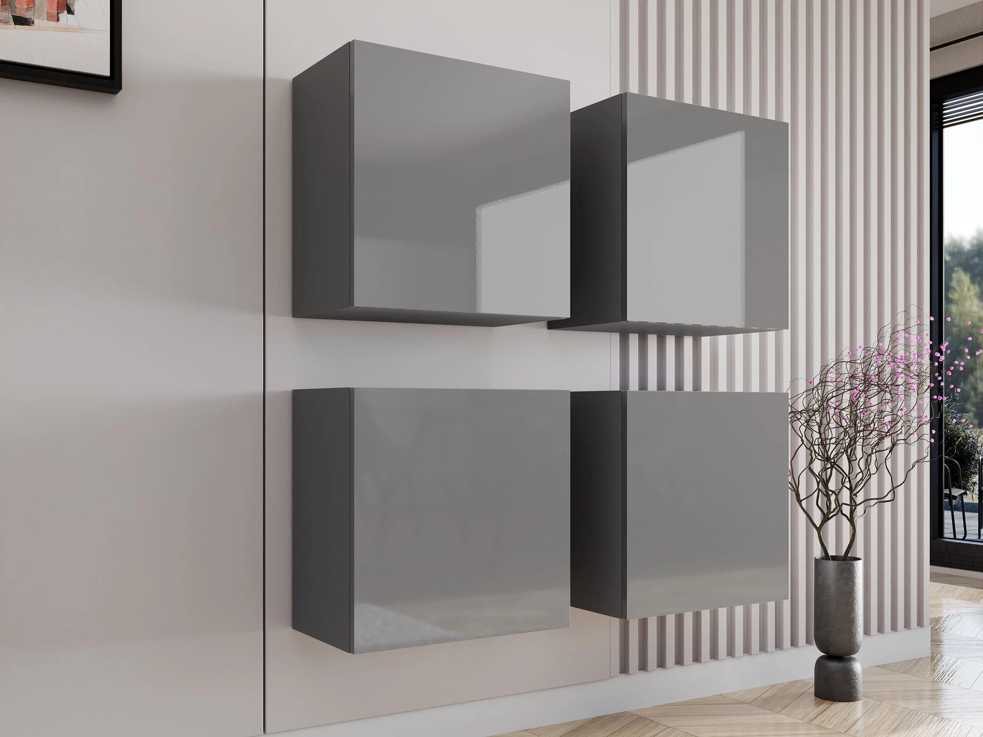 Set ormarića Venenou 143 (Sivo + Sjaj siva)