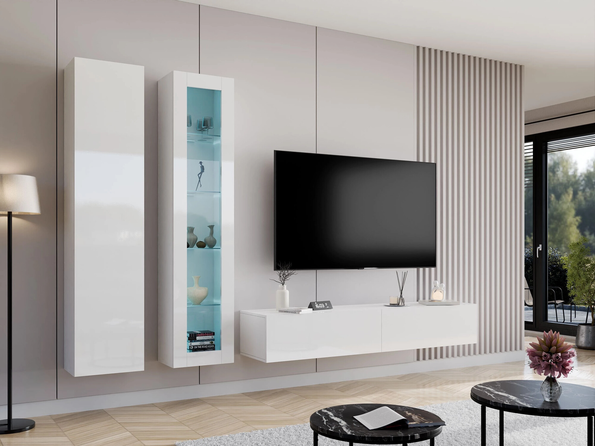 Set za dnevnu sobu Venenou 102 (Belo + Sjajno belo)