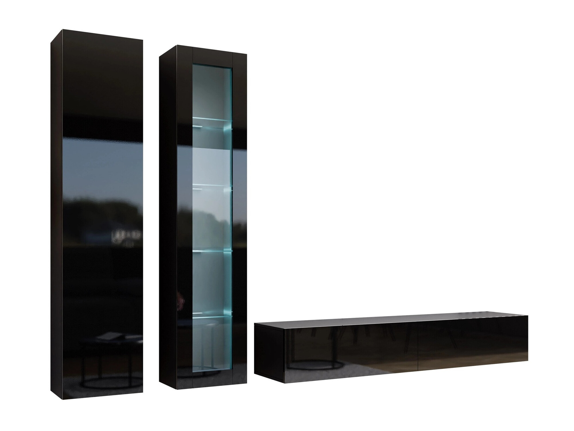 Set za dnevnu sobu Venenou 102 (Crno + Crna visoki sjaj)