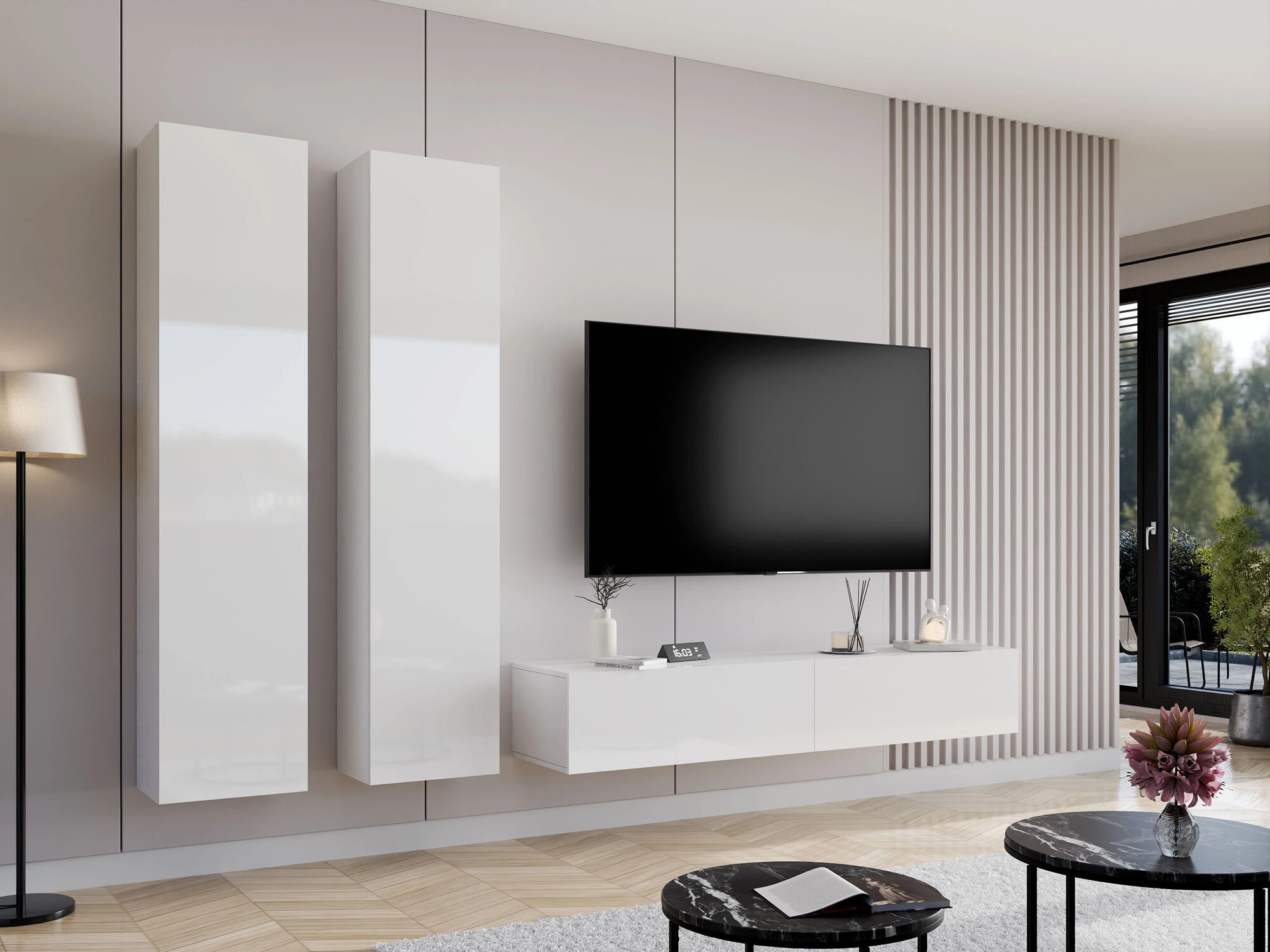 Set za dnevnu sobu Venenou 103 (Belo + Sjajno belo)