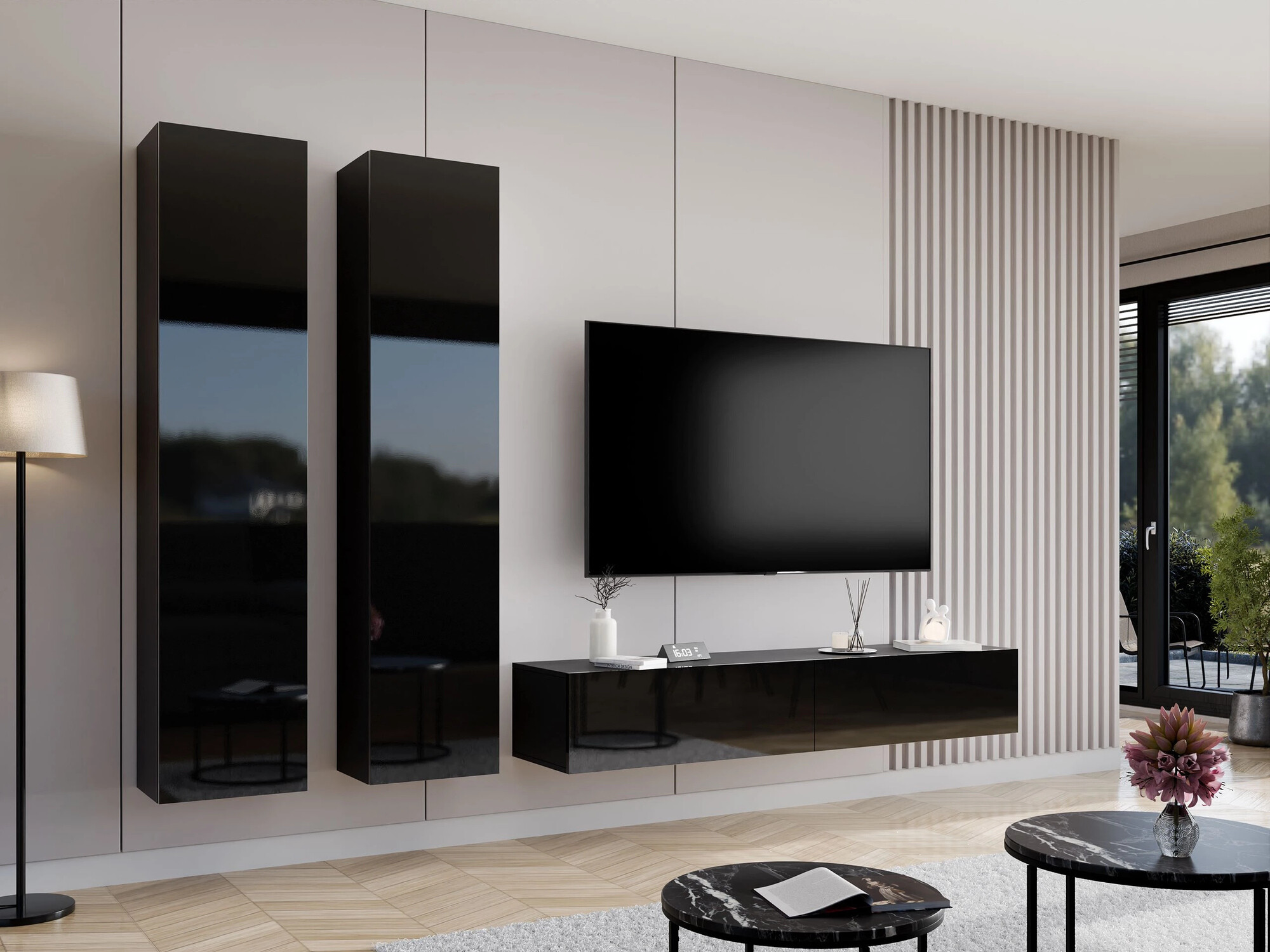 Set za dnevnu sobu Venenou 103 (Crno + Crna visoki sjaj)