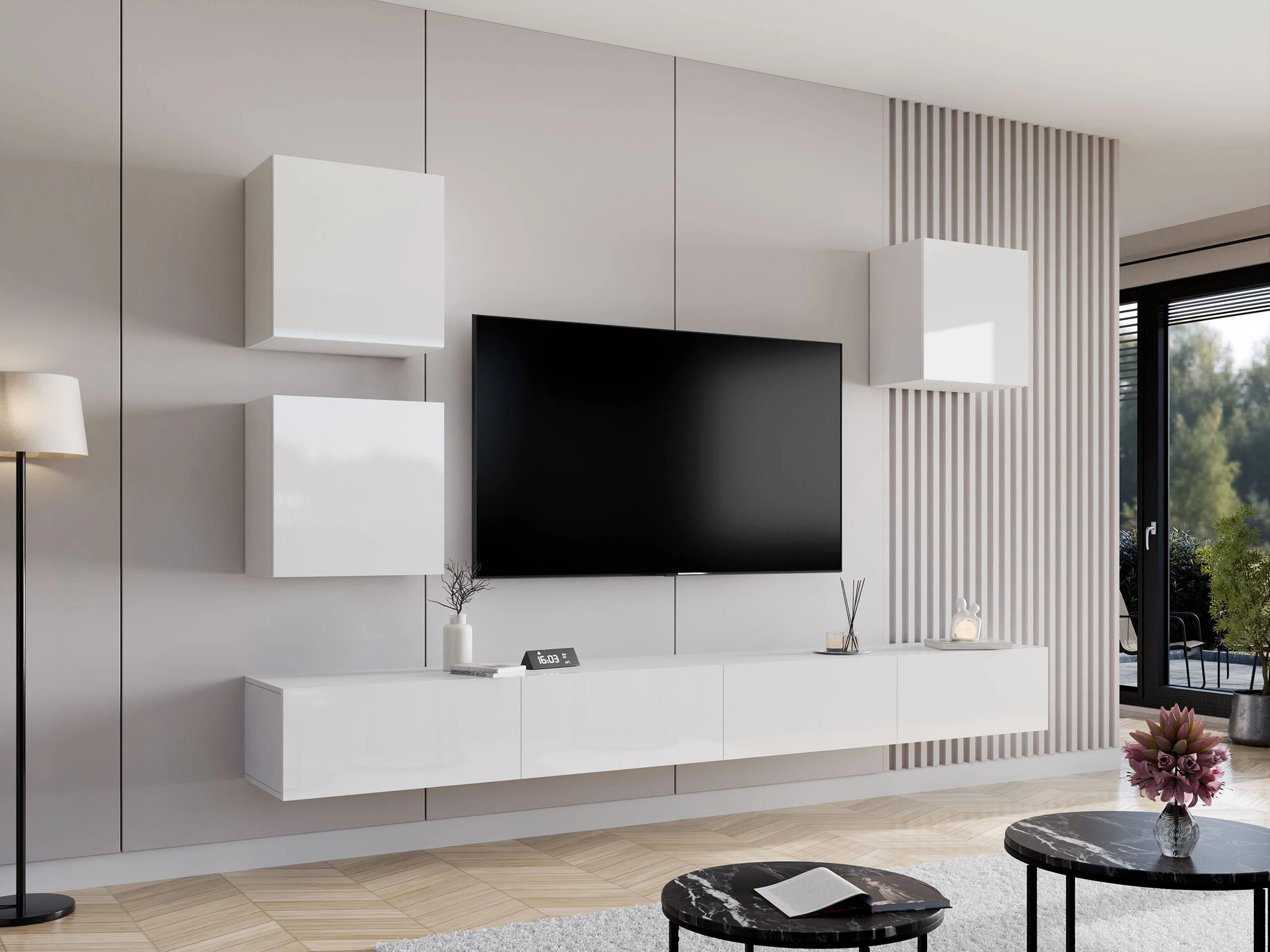 Set za dnevnu sobu Venenou 108 (Belo + Sjajno belo)