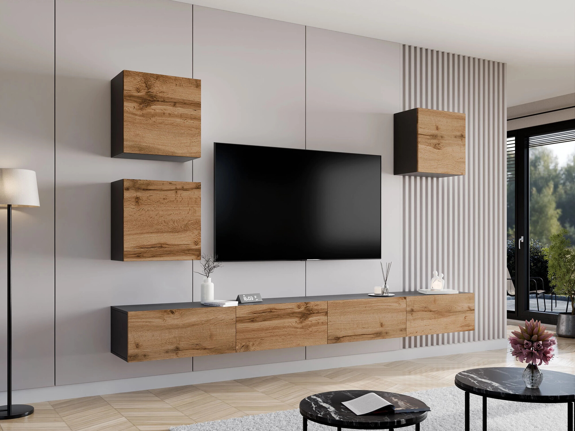 Set za dnevnu sobu Venenou 108 (Crno + Вотан храст)