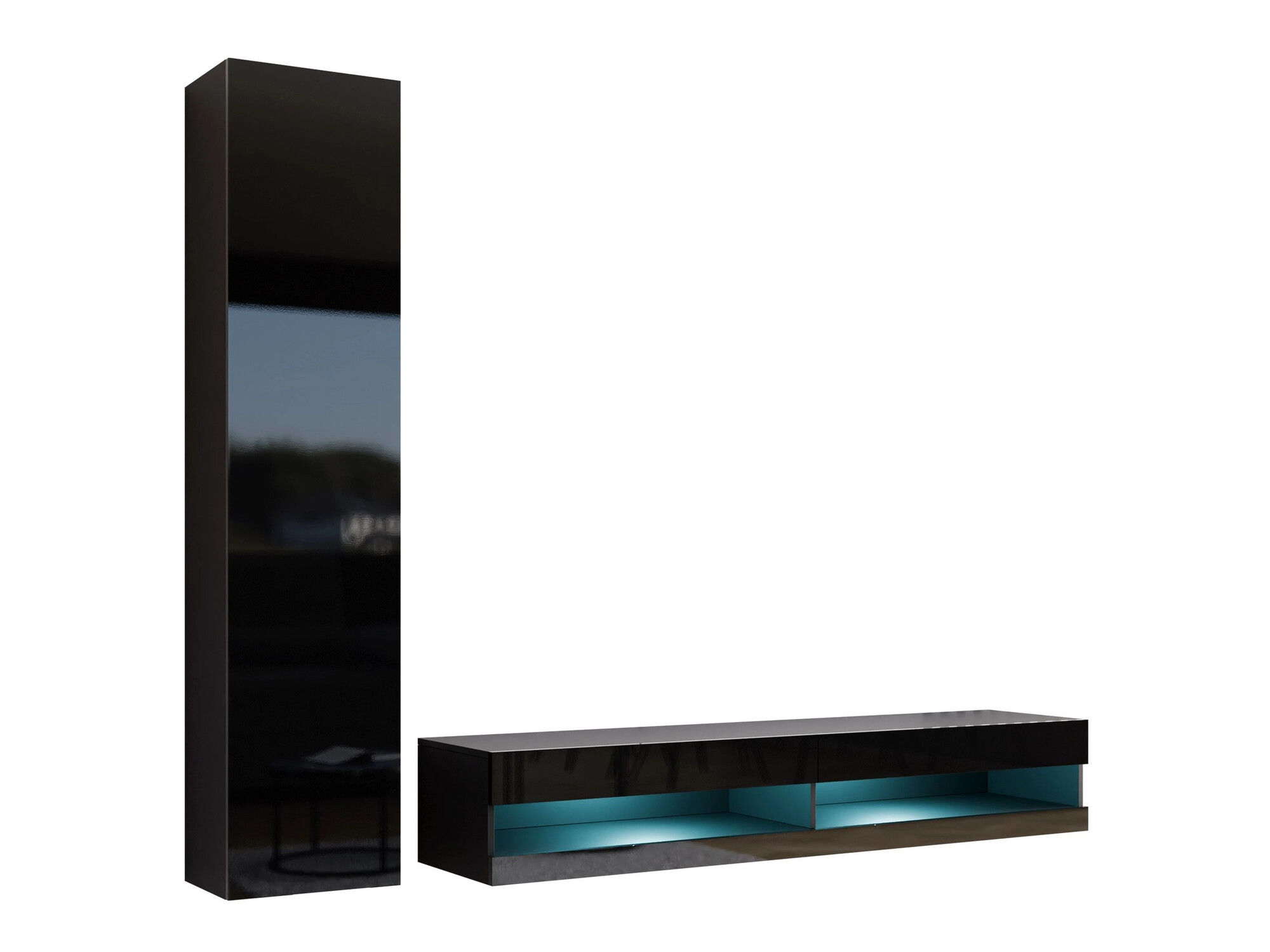 Set za dnevnu sobu Venenou 114 (Crno + Crna visoki sjaj)