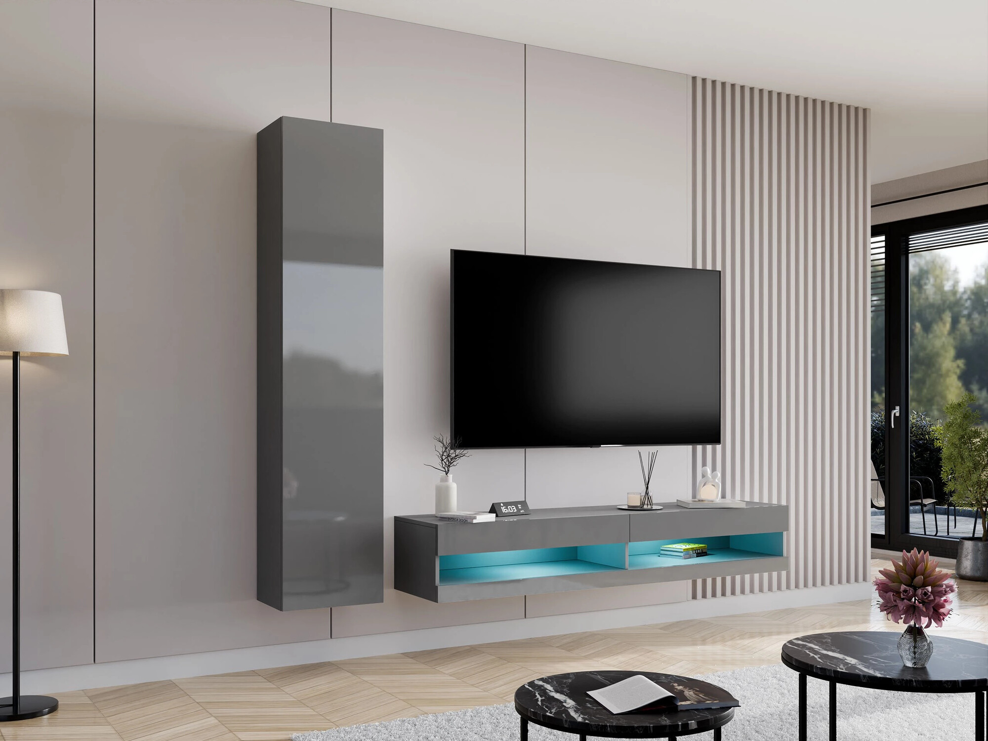 Set za dnevnu sobu Venenou 114 (Sivo + Sjaj siva)