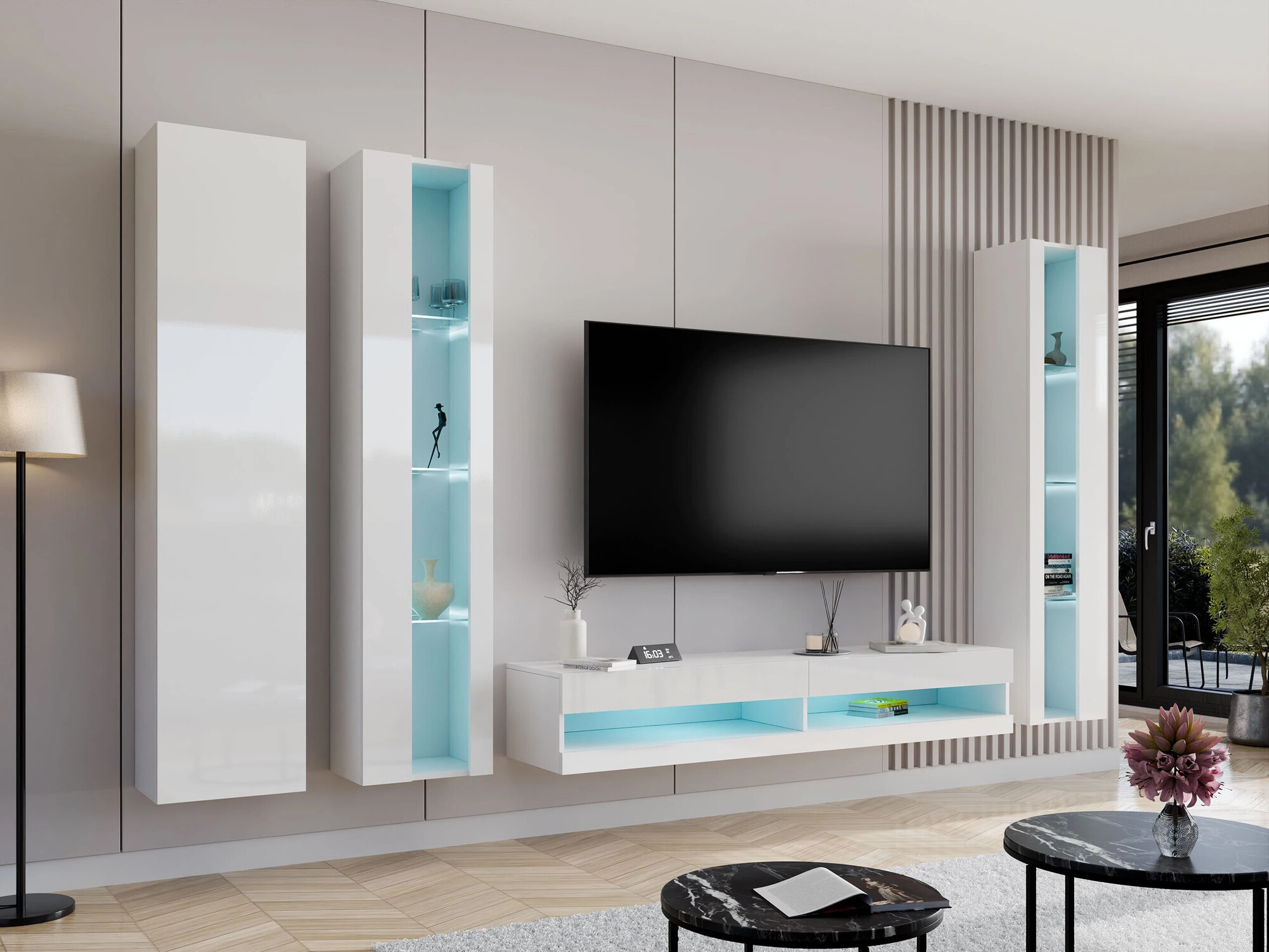 Set za dnevnu sobu Venenou 116 (Belo + Sjajno belo)