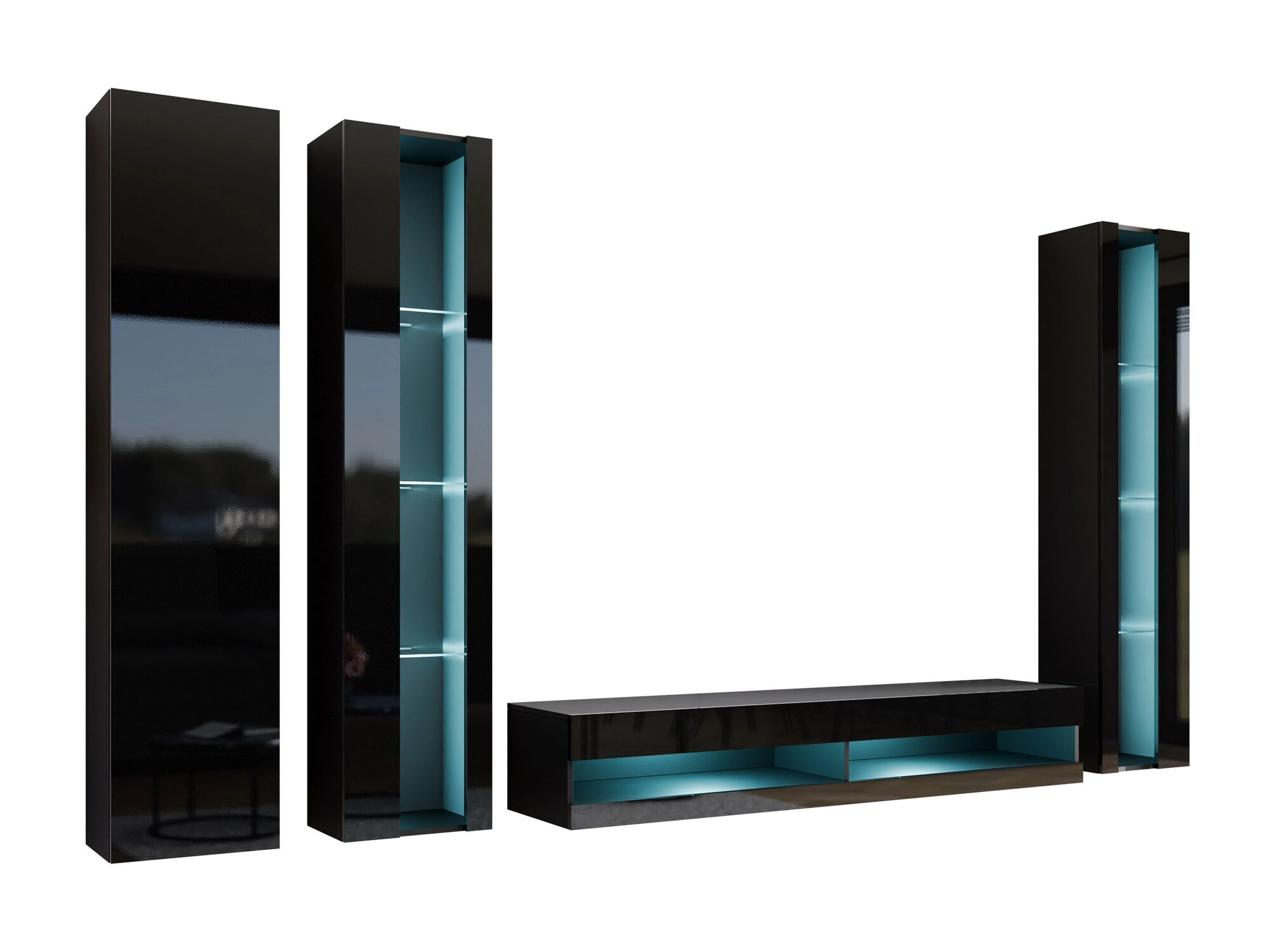 Set za dnevnu sobu Venenou 116 (Crno + Crna visoki sjaj)