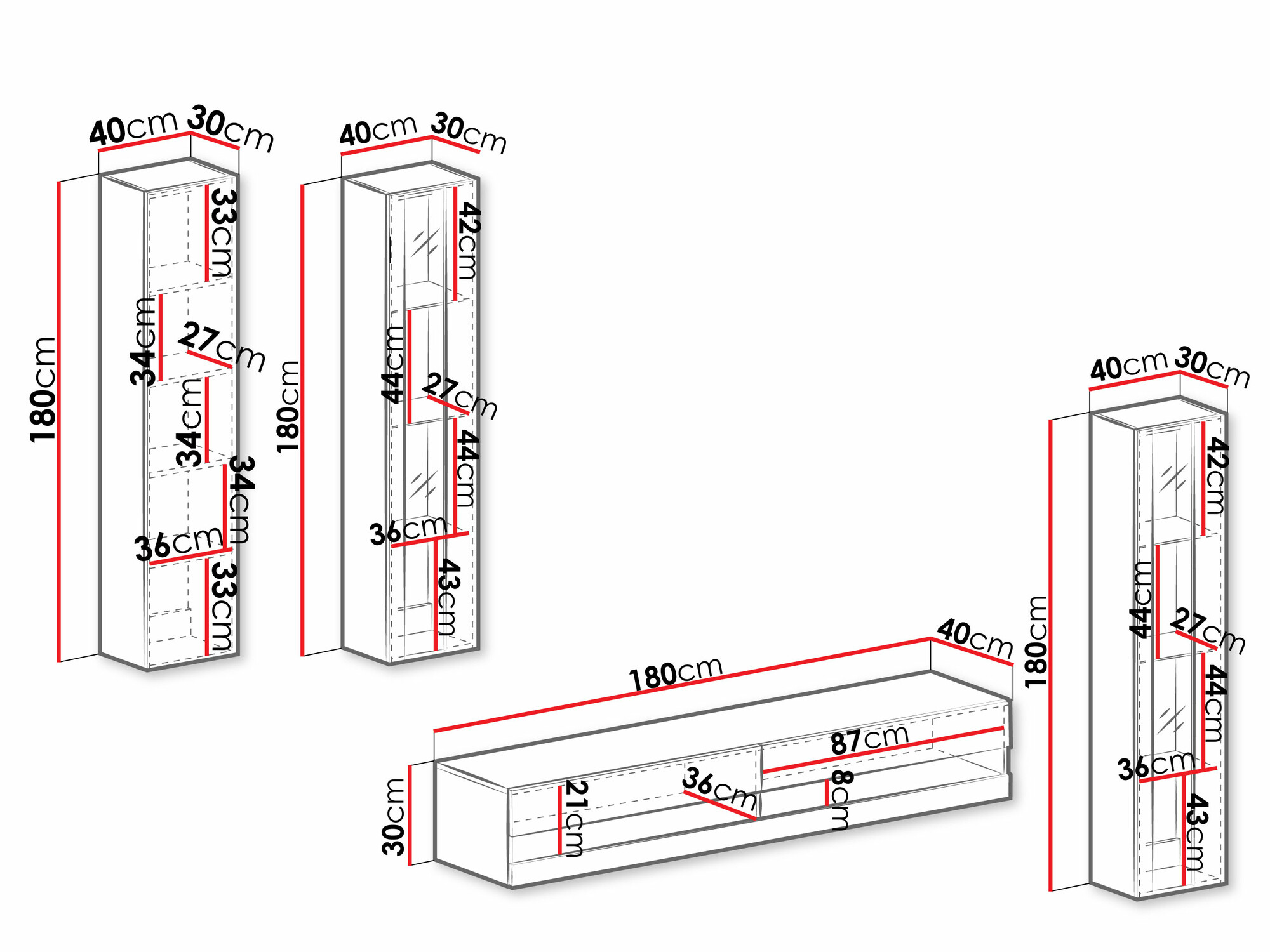 Set za dnevnu sobu Venenou 116 (Crno + Crna visoki sjaj)