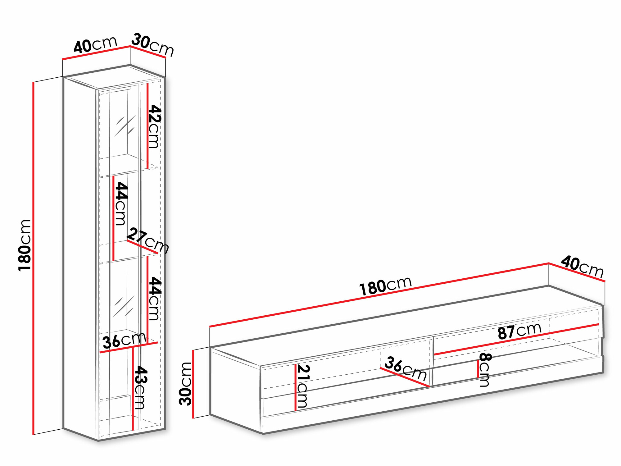 Set za dnevnu sobu Venenou 118 (Crno + Crna visoki sjaj)