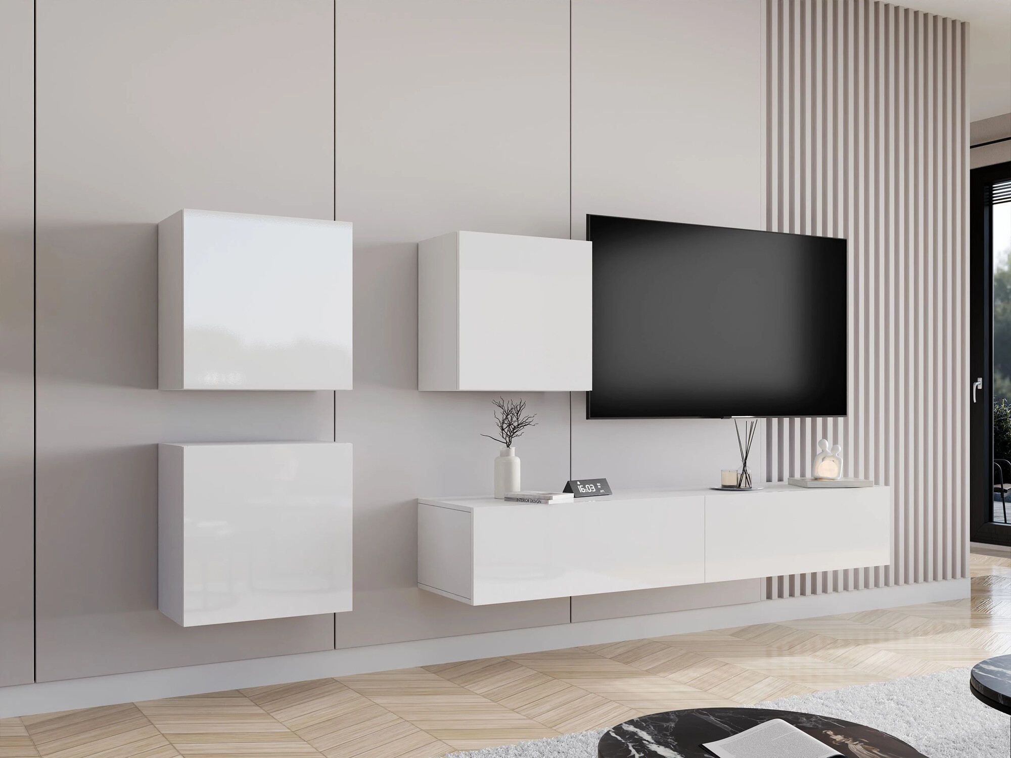 Set za dnevnu sobu Vilrin IV (Belo + Sjajno belo)