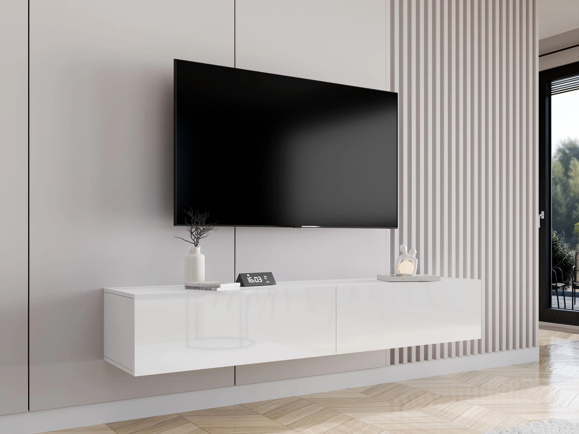 TV komoda Vilrin I (Belo + Sjajno belo)