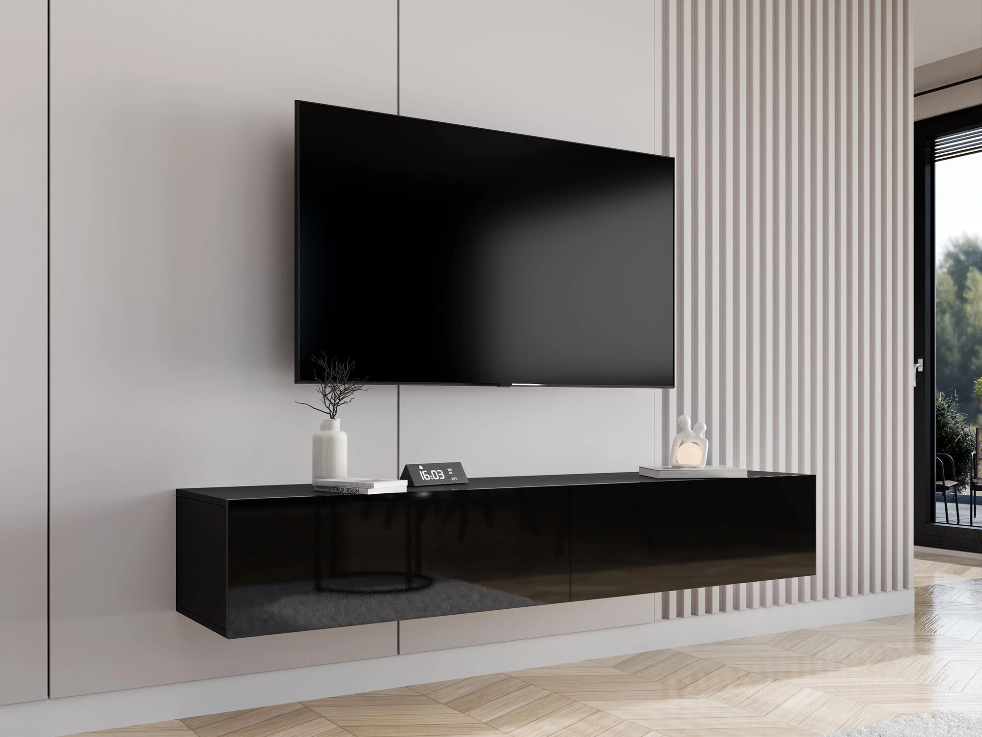 TV komoda Vilrin I (Crno + Sjajno crna)