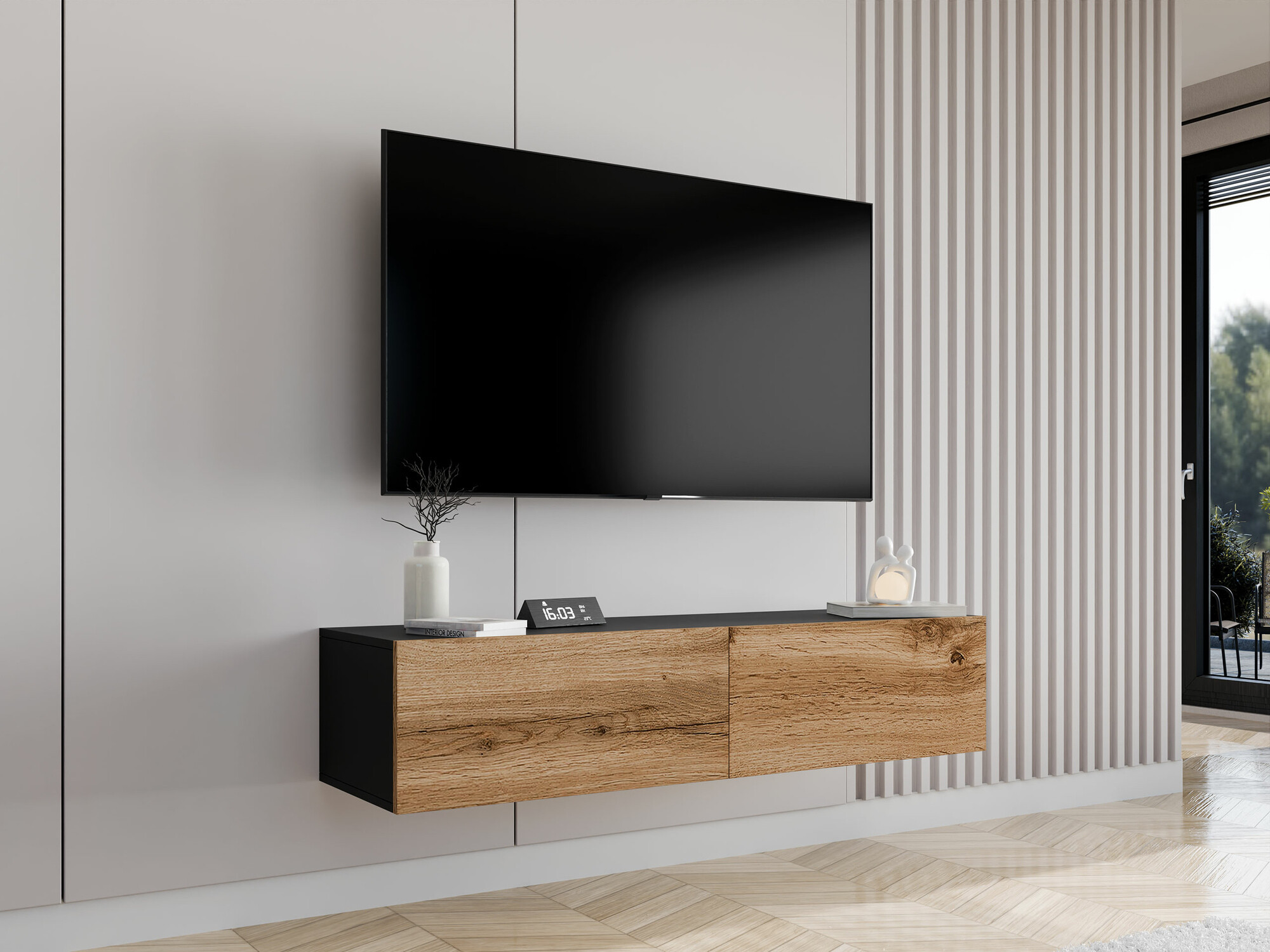 TV komoda Vilrin II (Crno + Hrast Votan)