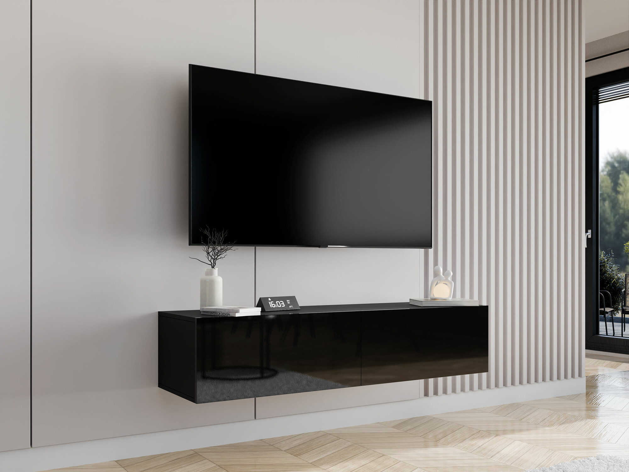 TV komoda Vilrin II (Crno + Sjajno crna)