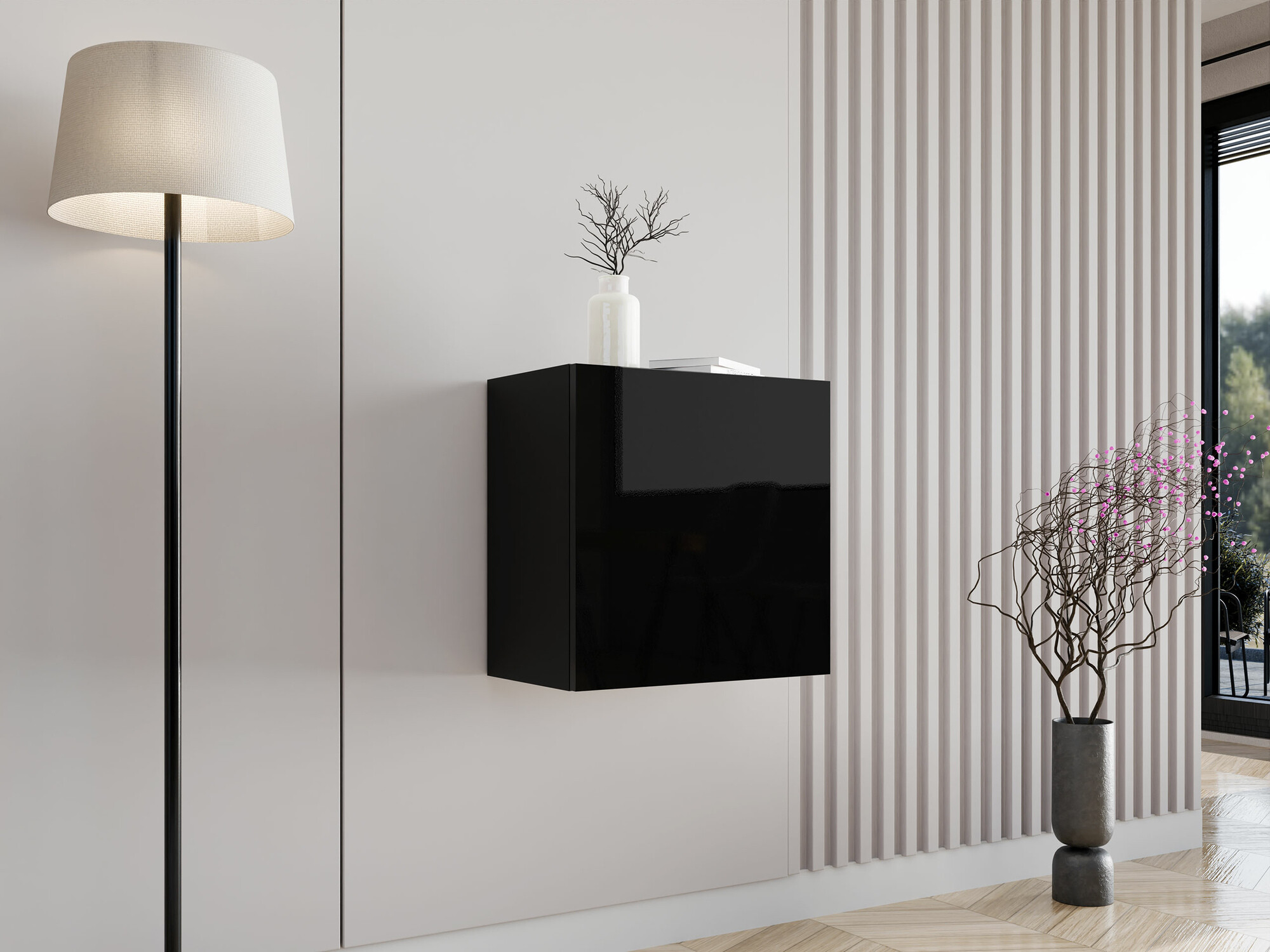 Zidni ormarić Venenou 127 (Crno + Crna visoki sjaj)
