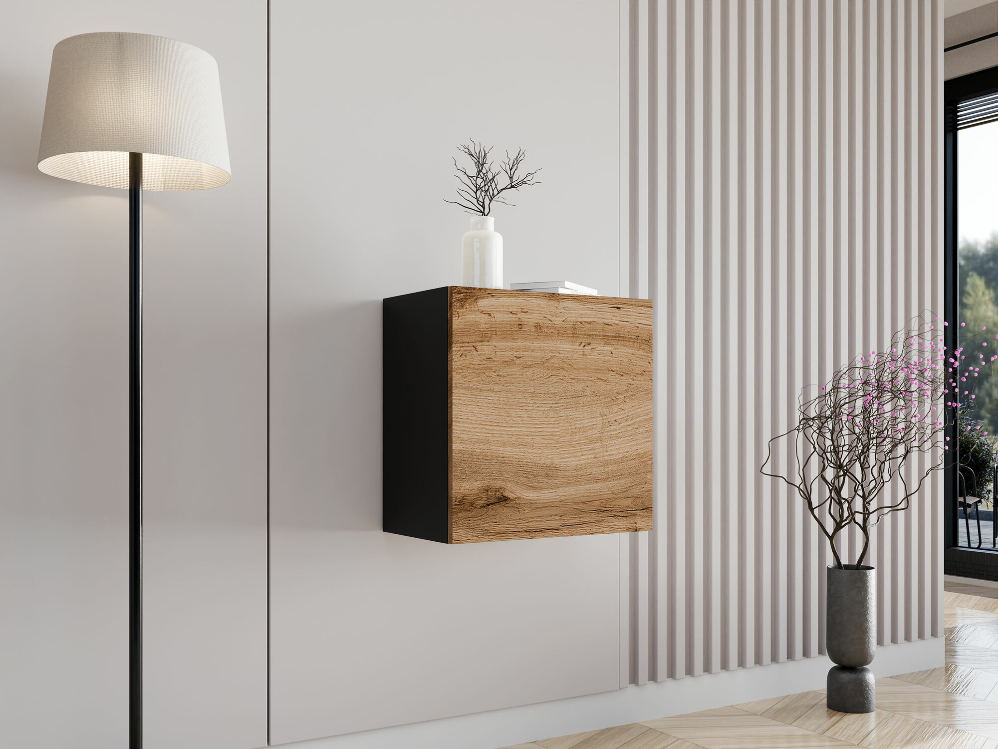 Zidni ormarić Venenou 127 (Crno + Вотан храст)