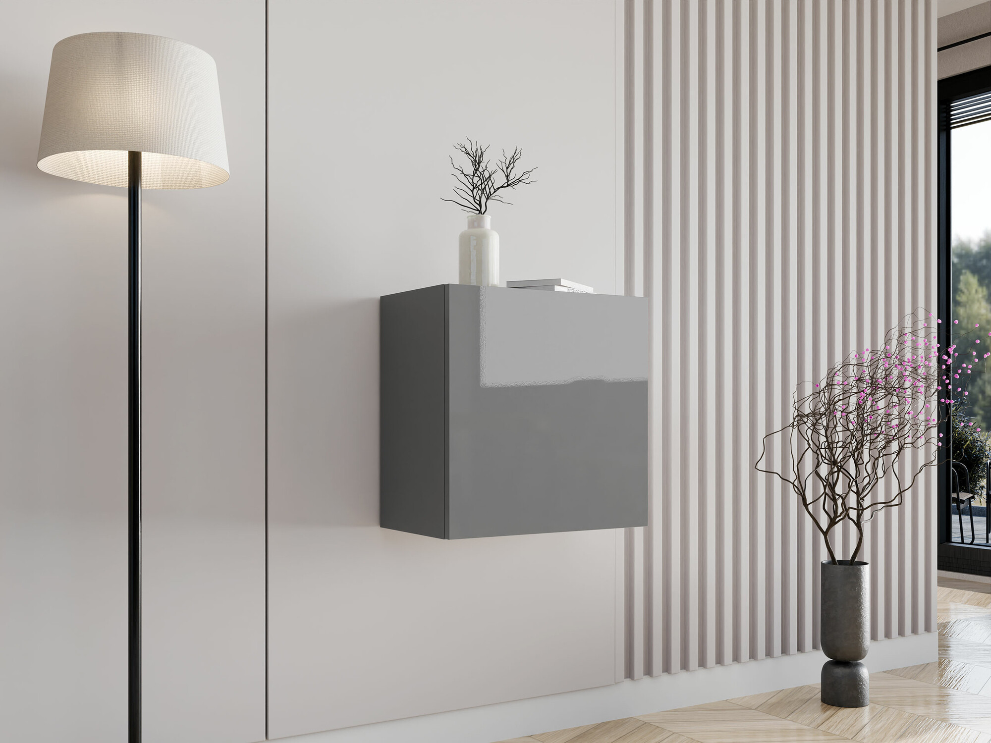 Zidni ormarić Venenou 127 (Sivo + Sjaj siva)