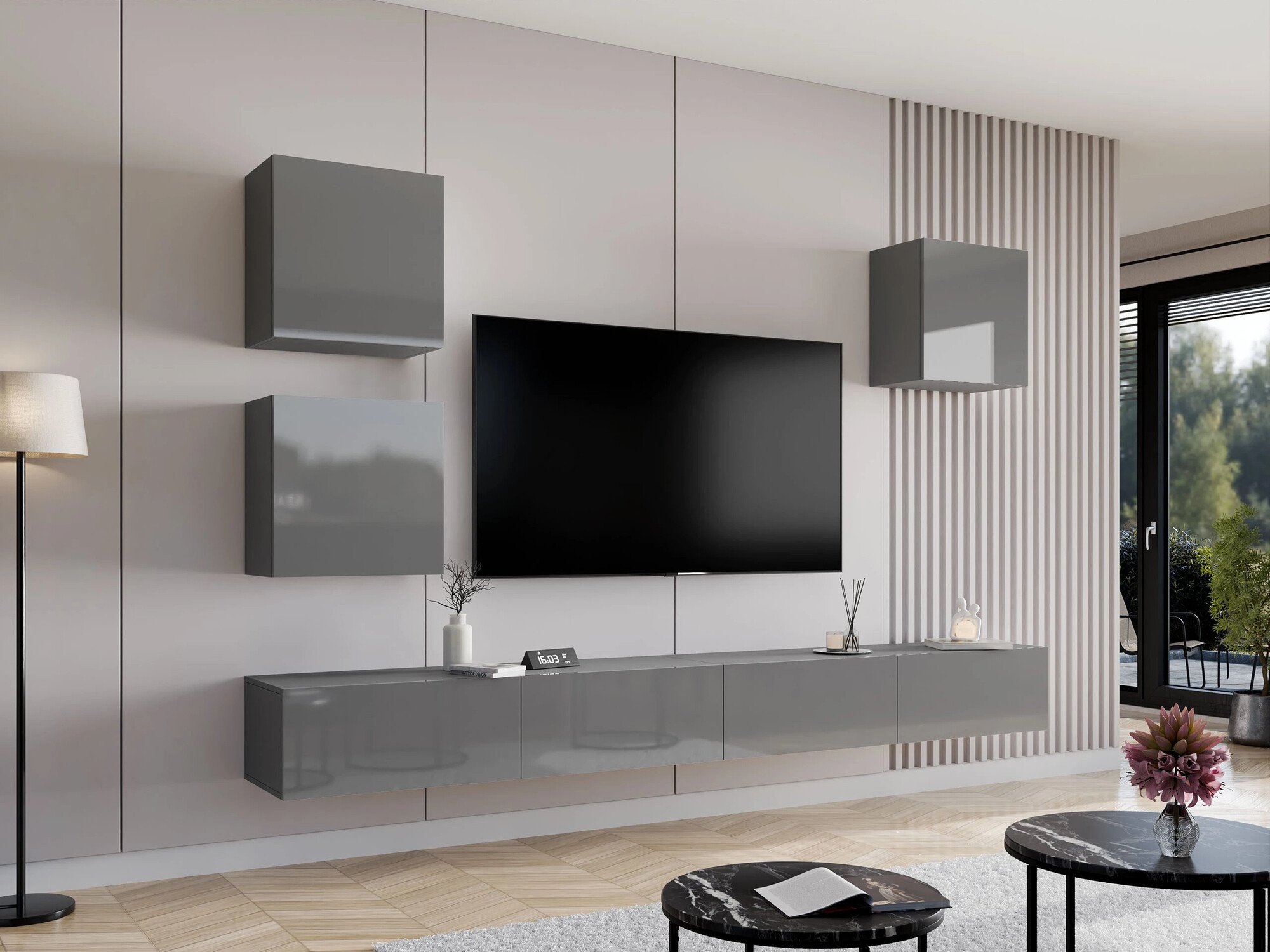 Zidni ormarić Venenou 127 (Sivo + Sjaj siva)