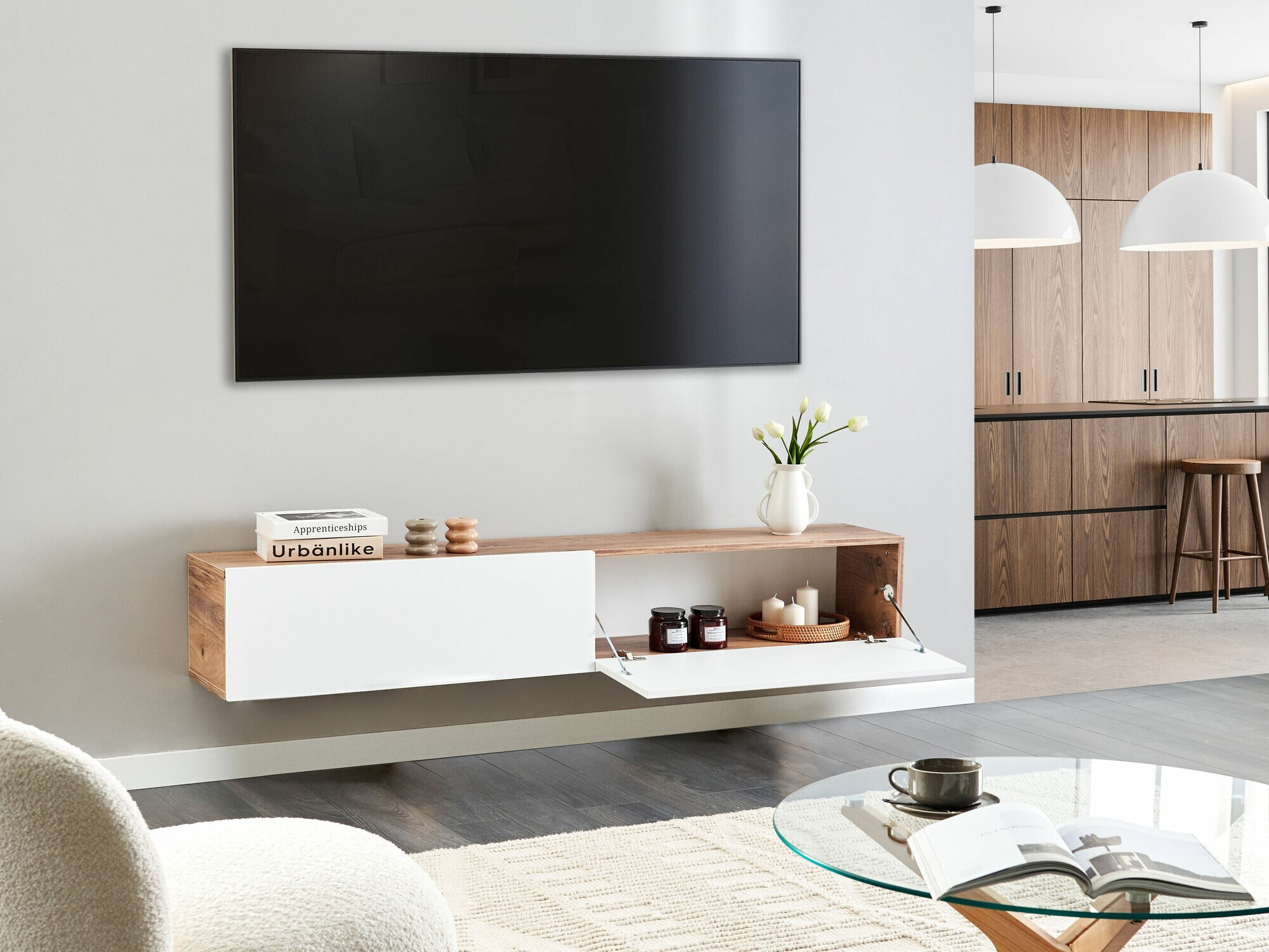 TV komoda Berwyn 2664 (Belo + Smeđa)