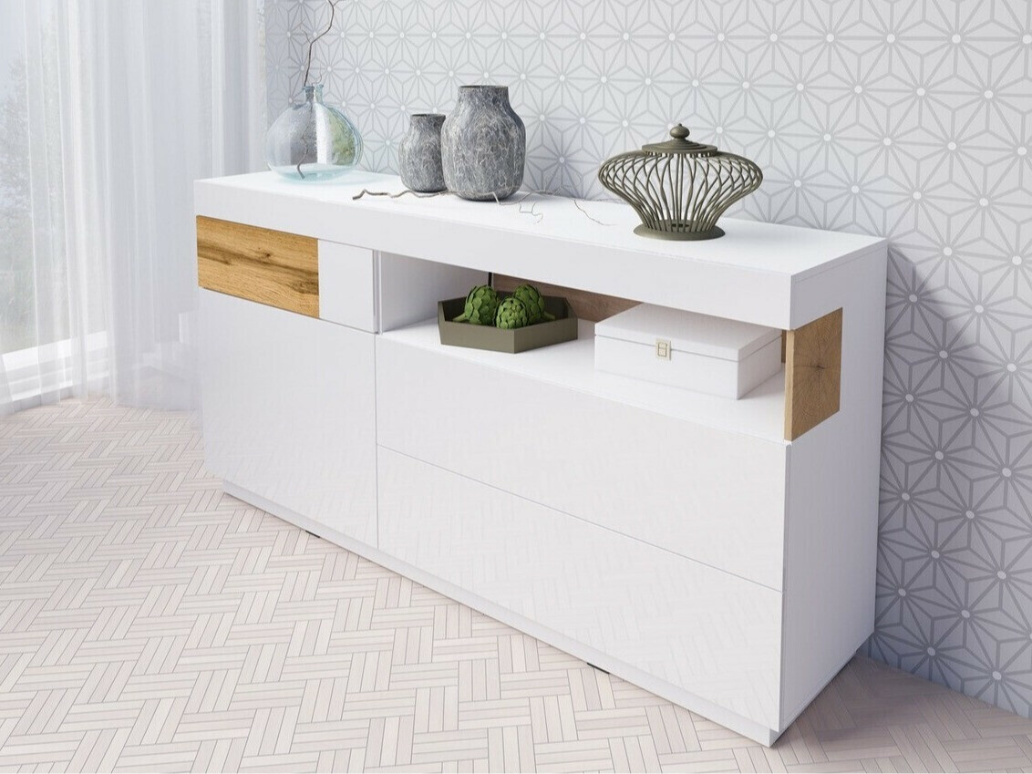 Komoda Livlore 107 (Belo + Sjajno belo + Hrast Votan)