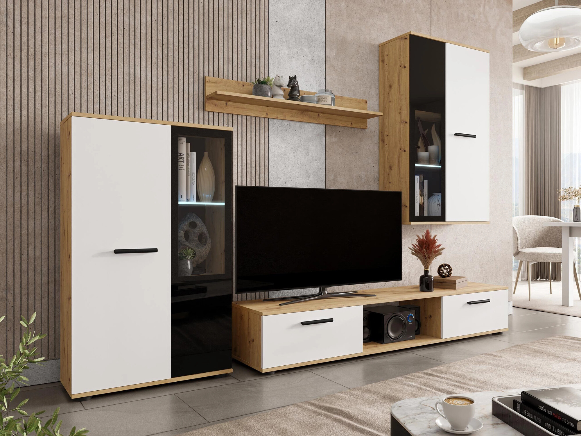 Set za dnevnu sobu Genio (Artisan hrast + Belo)