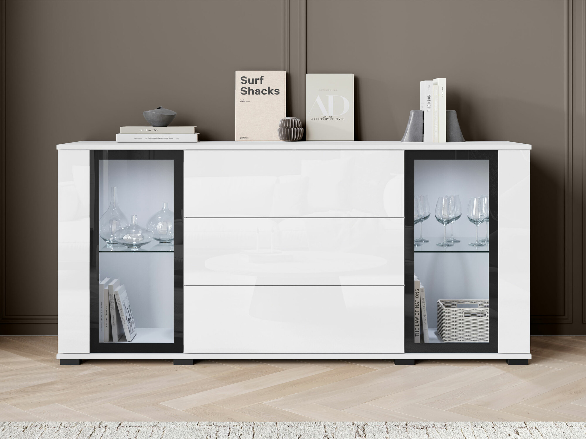 Komoda Torcame 101 (Belo + Sjajno belo)