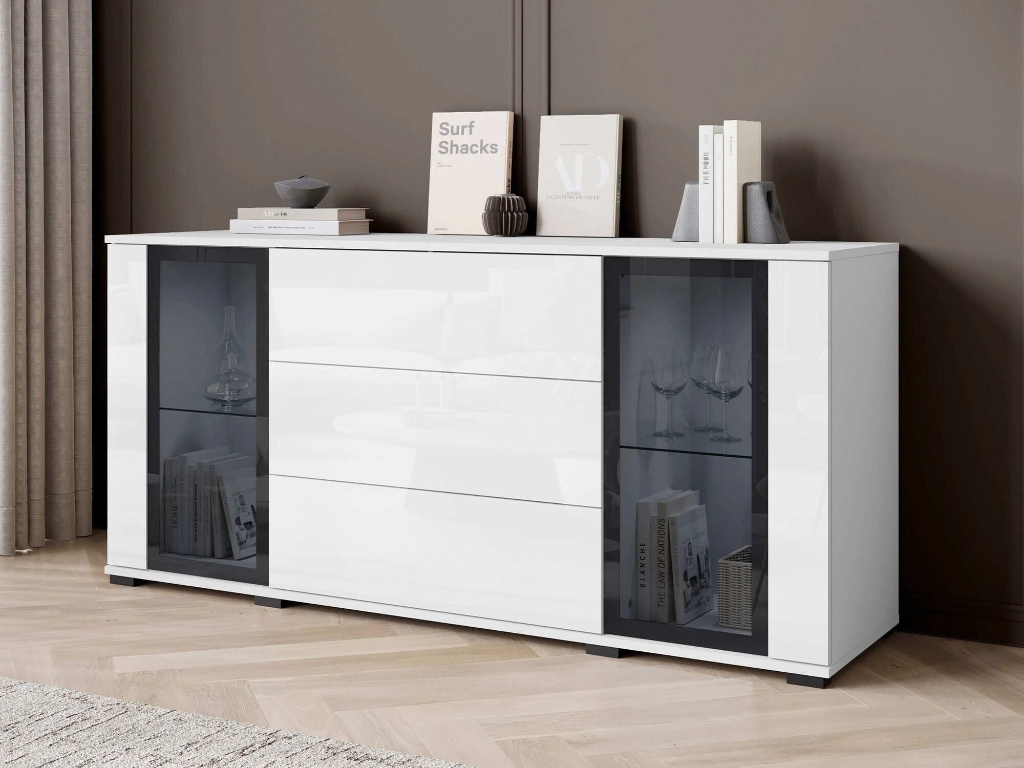 Komoda Torcame 101 (Belo + Sjajno belo)