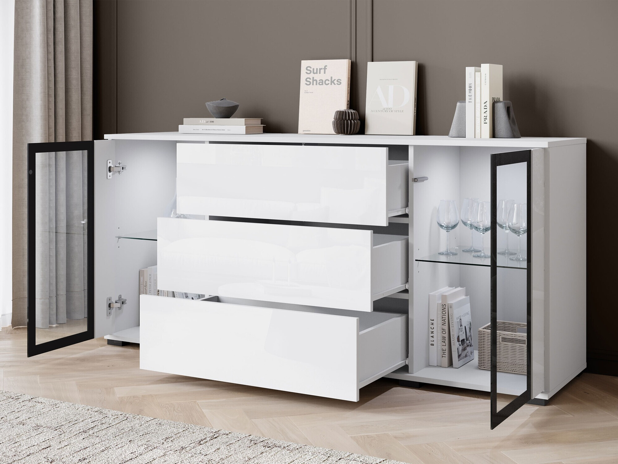 Komoda Torcame 101 (Belo + Sjajno belo)