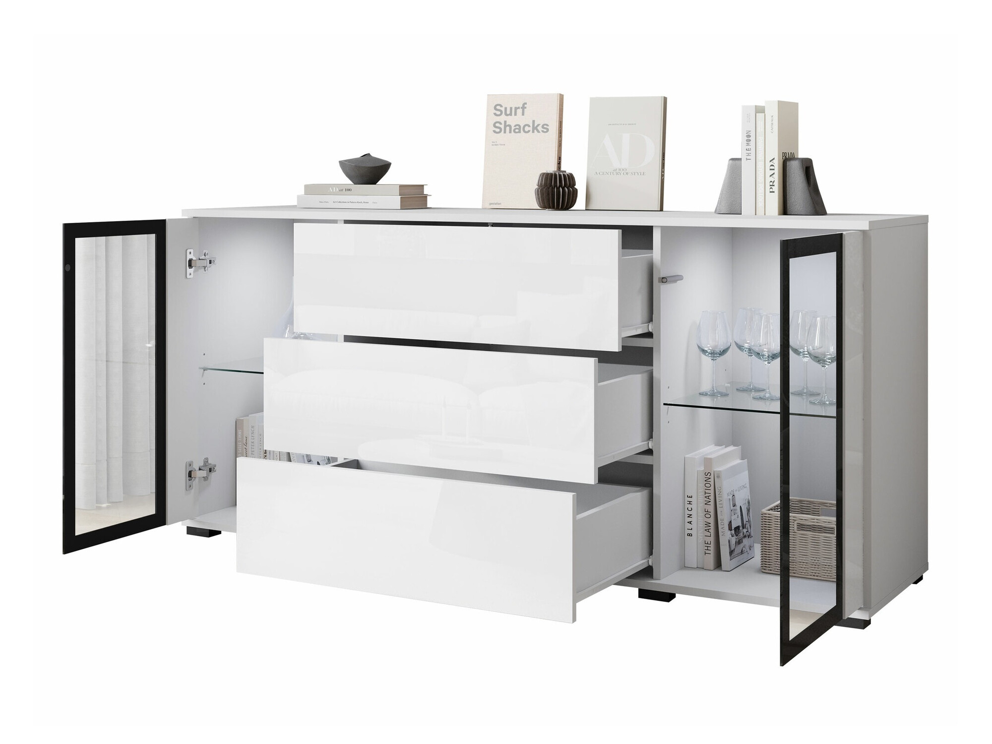 Komoda Torcame 101 (Belo + Sjajno belo)