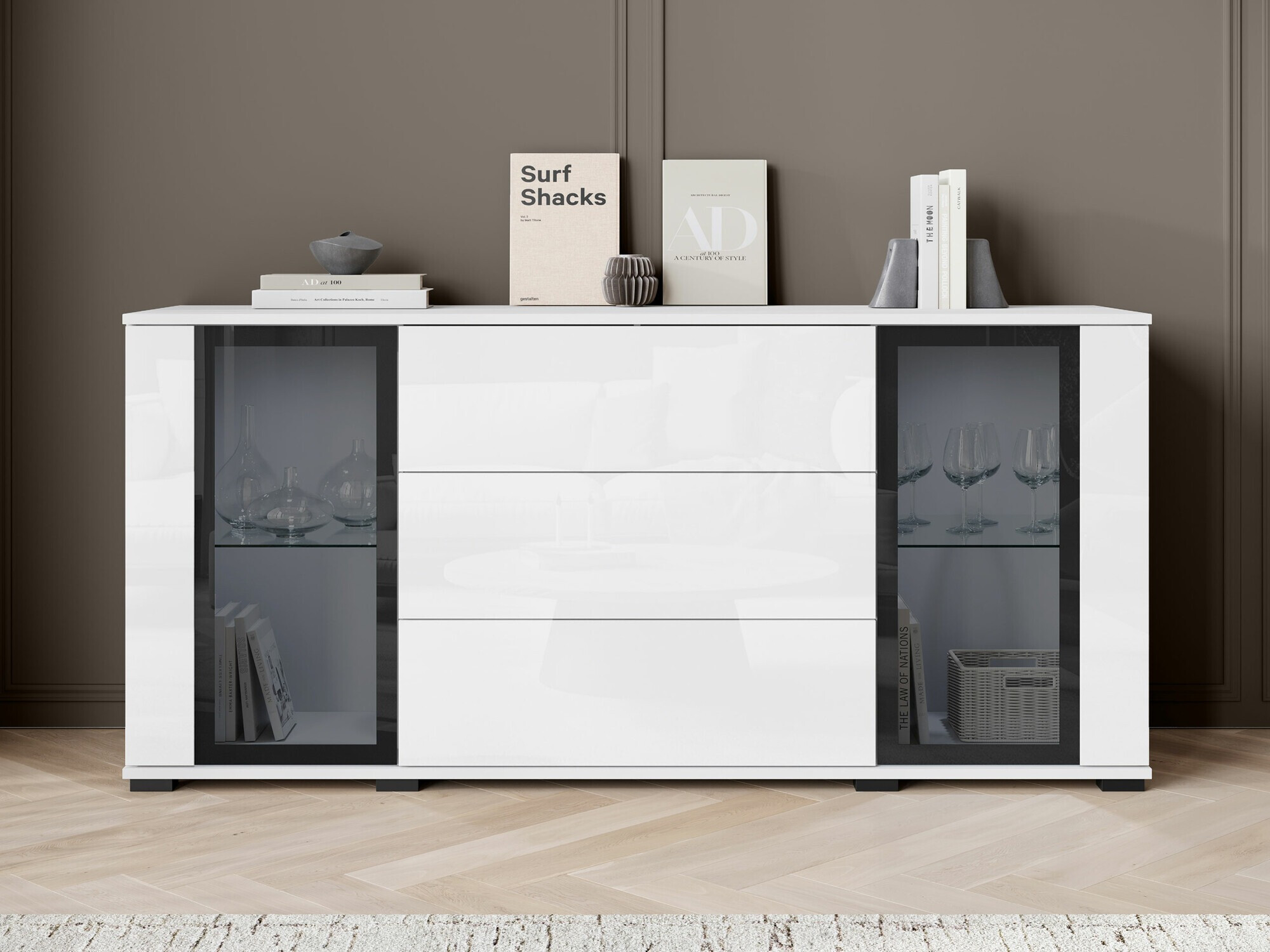 Komoda Torcame 101 (Belo + Sjajno belo)