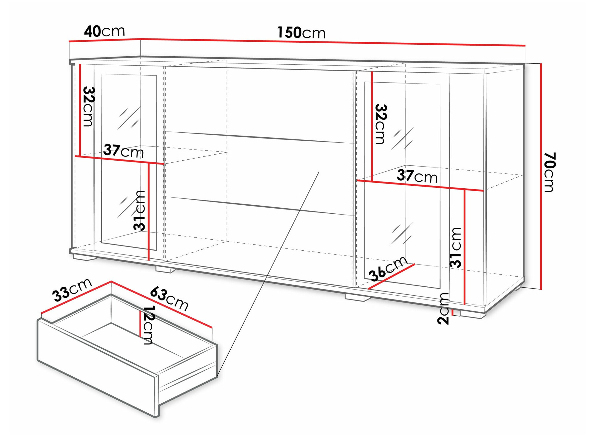 Komoda Torcame 101 (Belo + Sjajno belo)