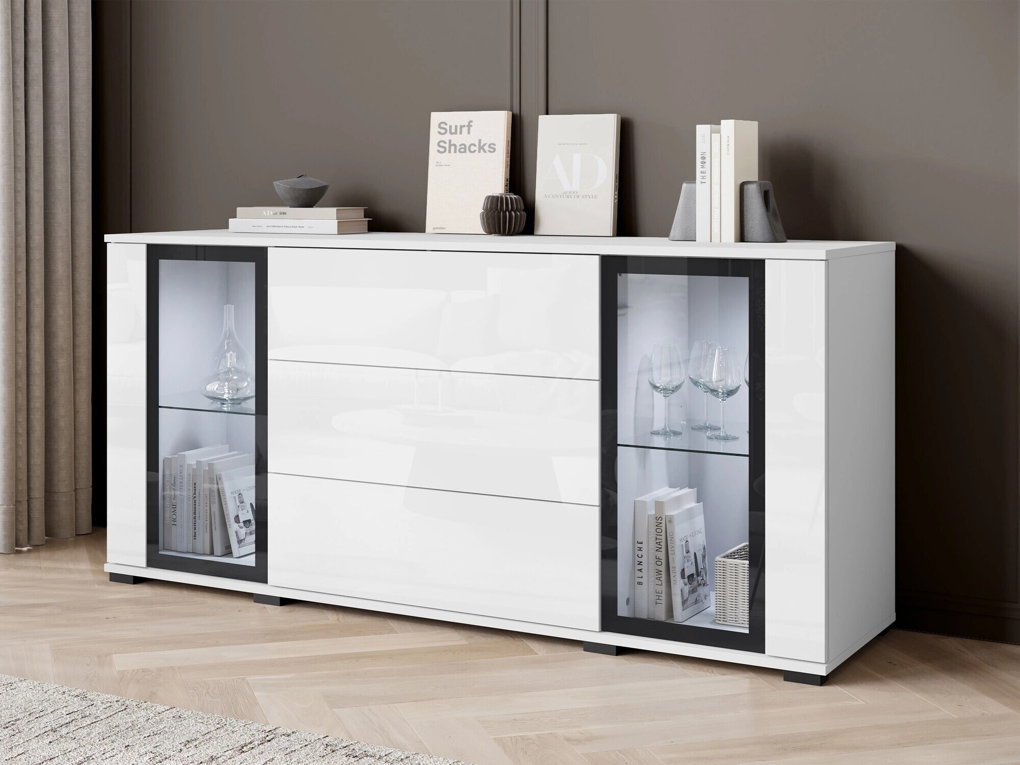 Komoda Torcame 101 (Belo + Sjajno belo)