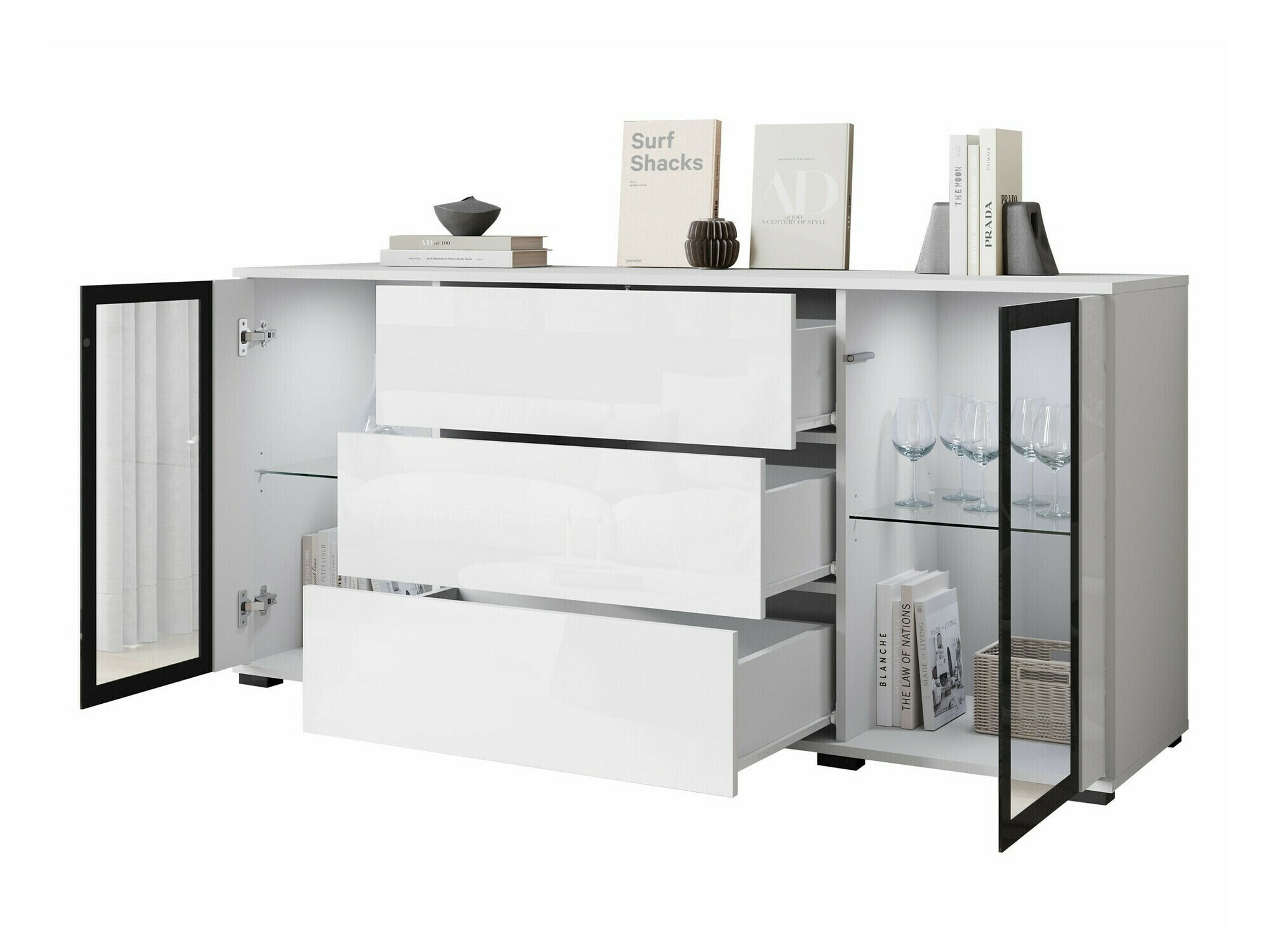 Komoda Torcame 101 (Вотан храст + Sjajno belo)