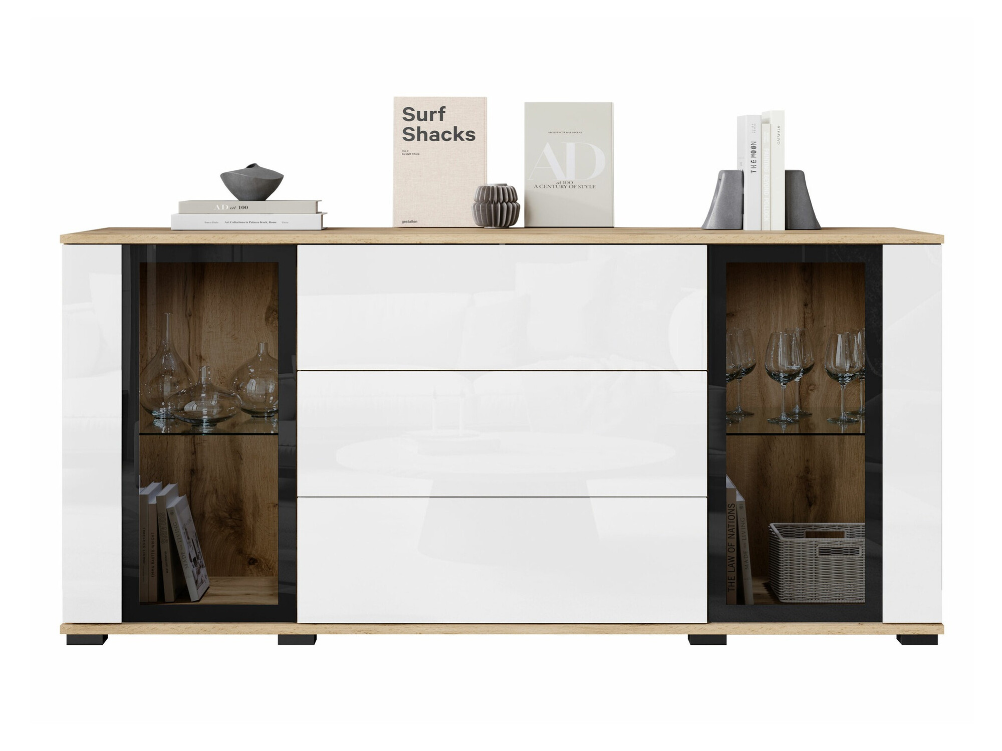 Komoda Torcame 101 (Вотан храст + Sjajno belo)