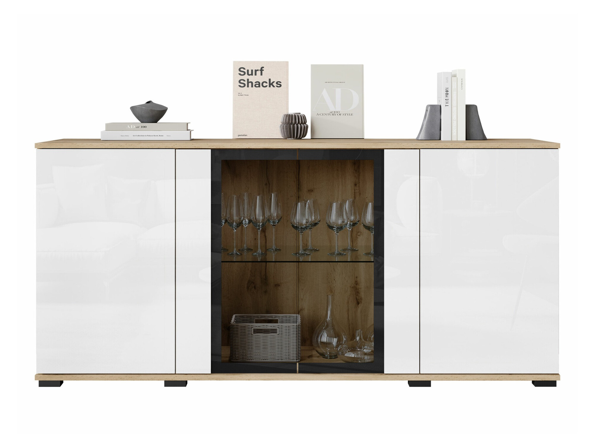 Ormarić Torcame 102 (Hrast Votan + Sjajno belo)