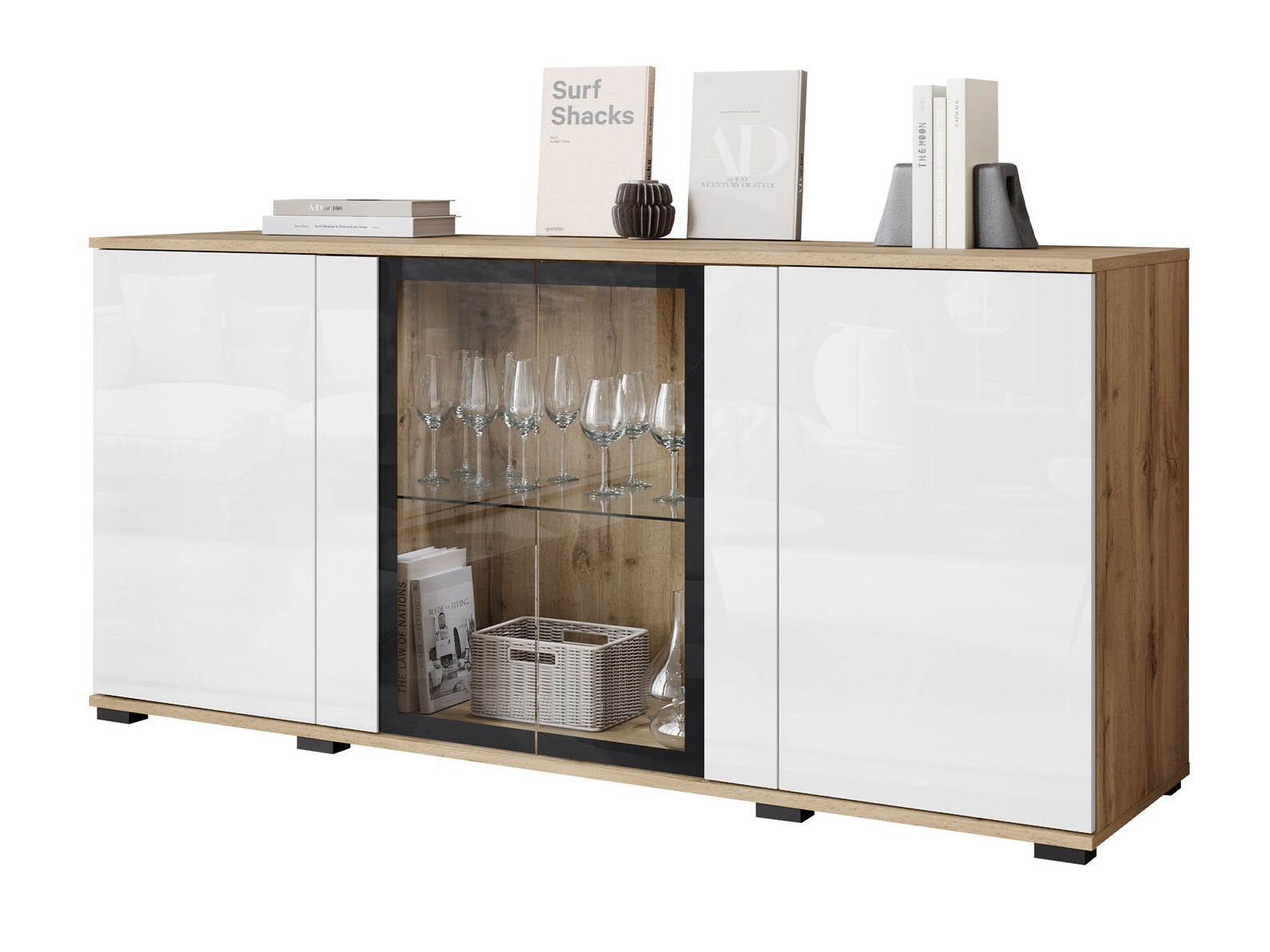 Ormarić Torcame 102 (Hrast Votan + Sjajno belo)